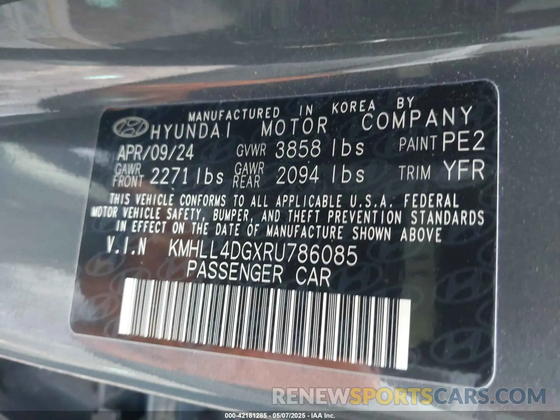 9 Photograph of a damaged car KMHLL4DGXRU786085 HYUNDAI ELANTRA 2024