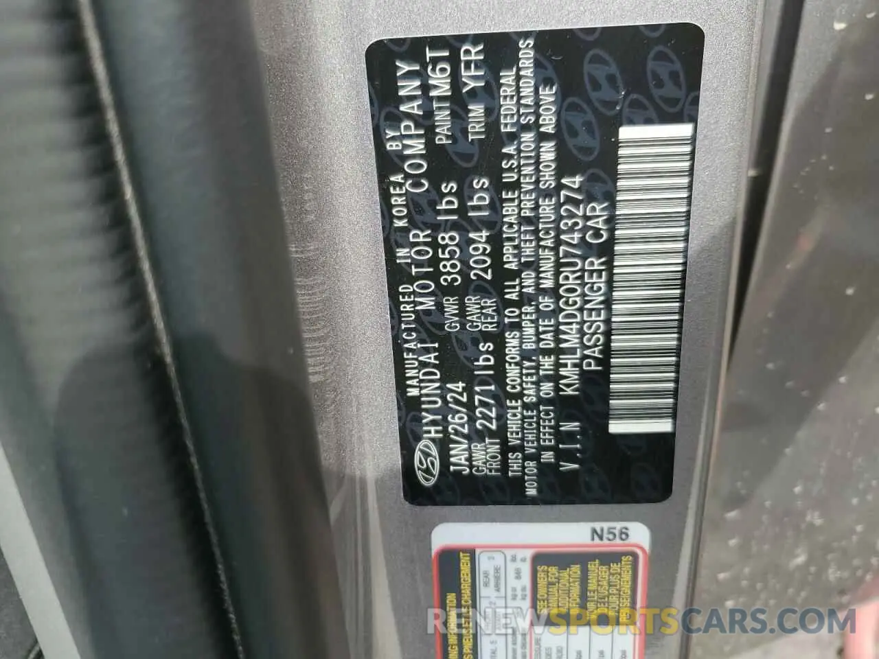 12 Photograph of a damaged car KMHLM4DG0RU743274 HYUNDAI ELANTRA 2024