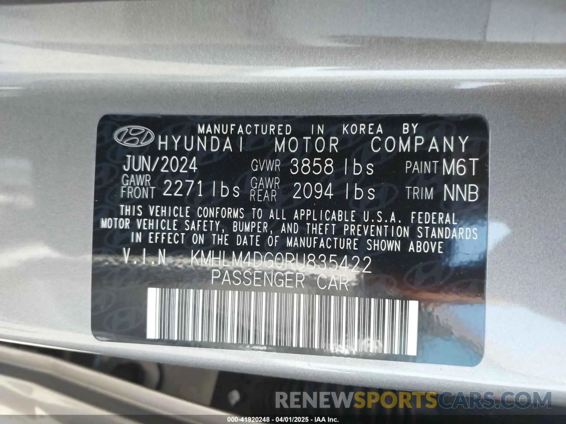 9 Photograph of a damaged car KMHLM4DG0RU835422 HYUNDAI ELANTRA 2024