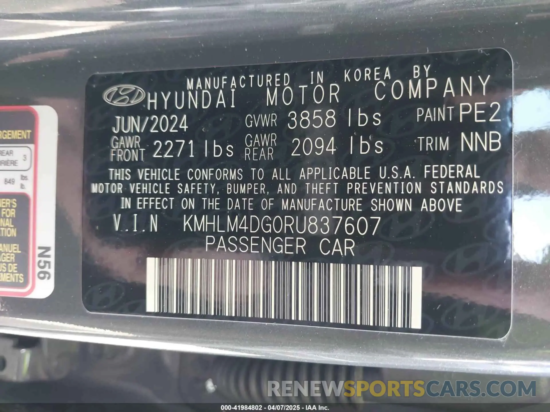 9 Photograph of a damaged car KMHLM4DG0RU837607 HYUNDAI ELANTRA 2024