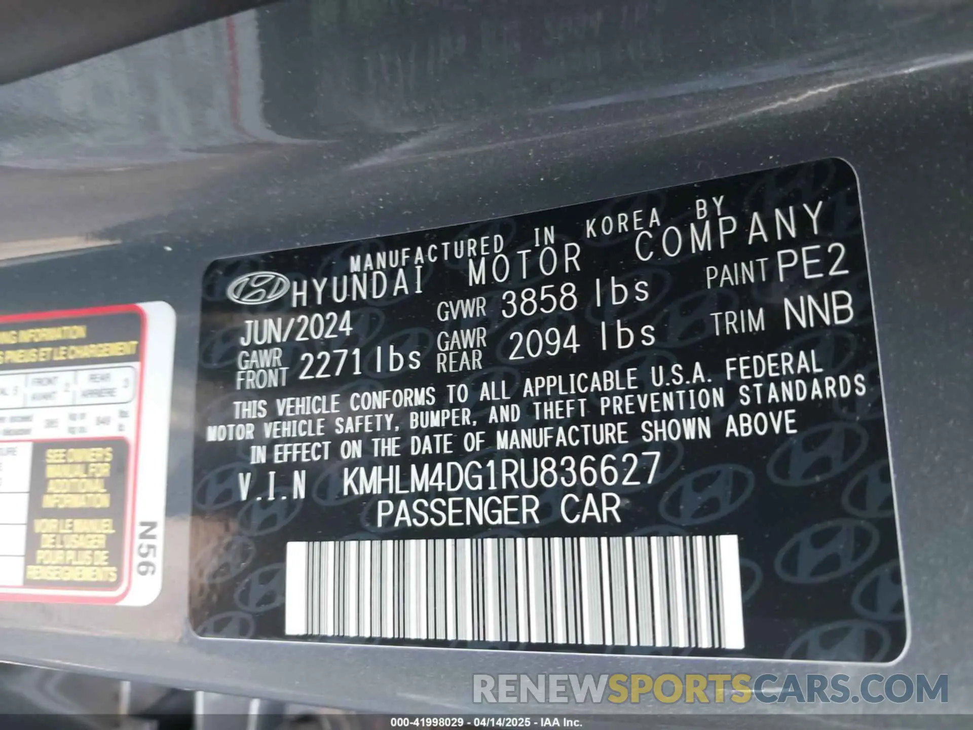 9 Photograph of a damaged car KMHLM4DG1RU836627 HYUNDAI ELANTRA 2024