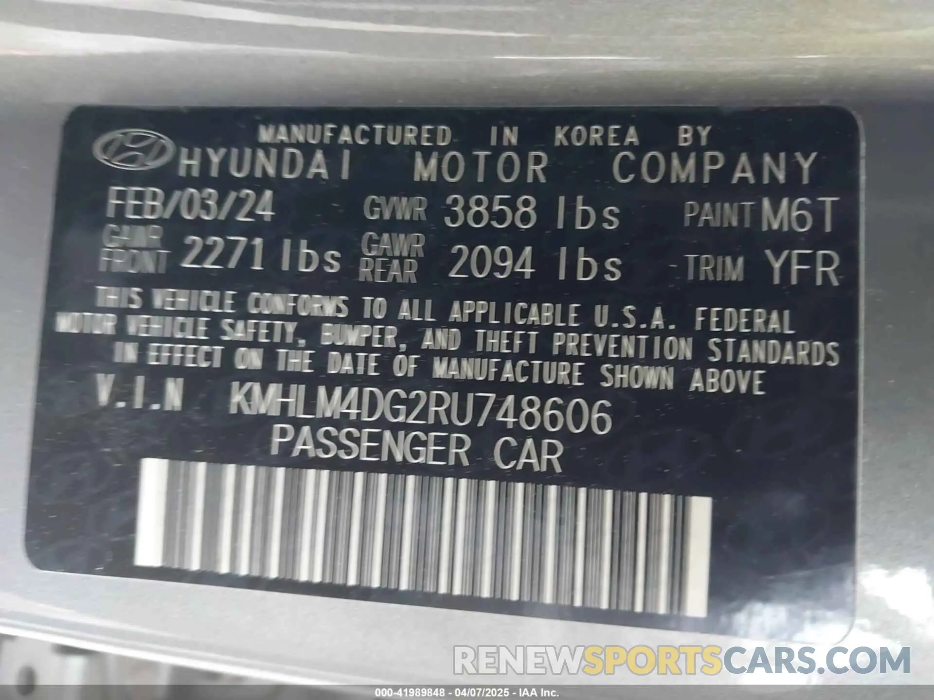 9 Photograph of a damaged car KMHLM4DG2RU748606 HYUNDAI ELANTRA 2024