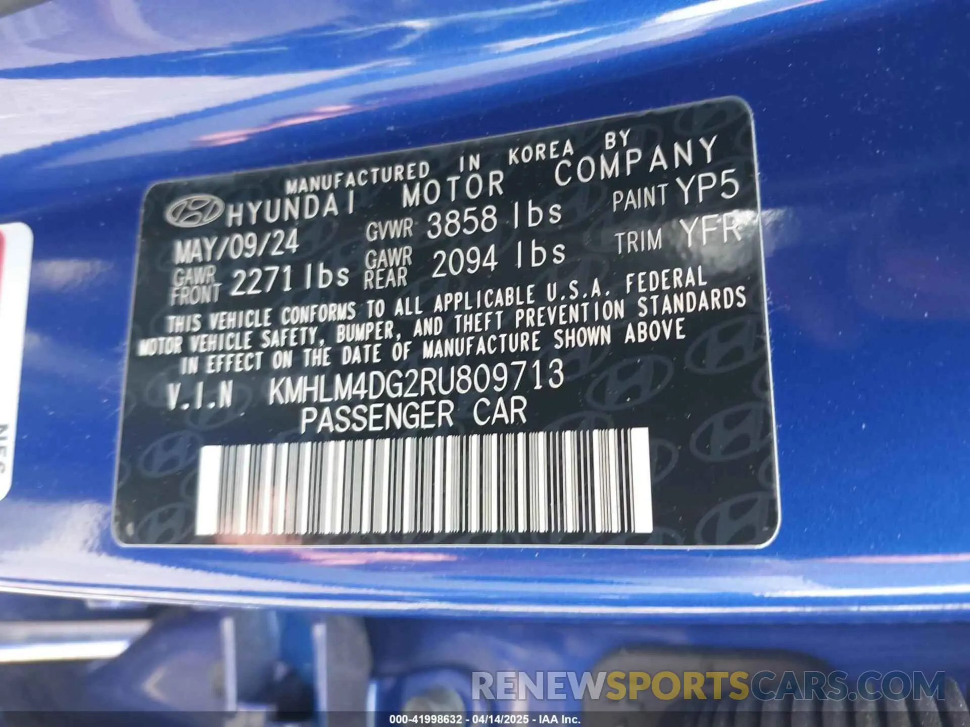 9 Photograph of a damaged car KMHLM4DG2RU809713 HYUNDAI ELANTRA 2024