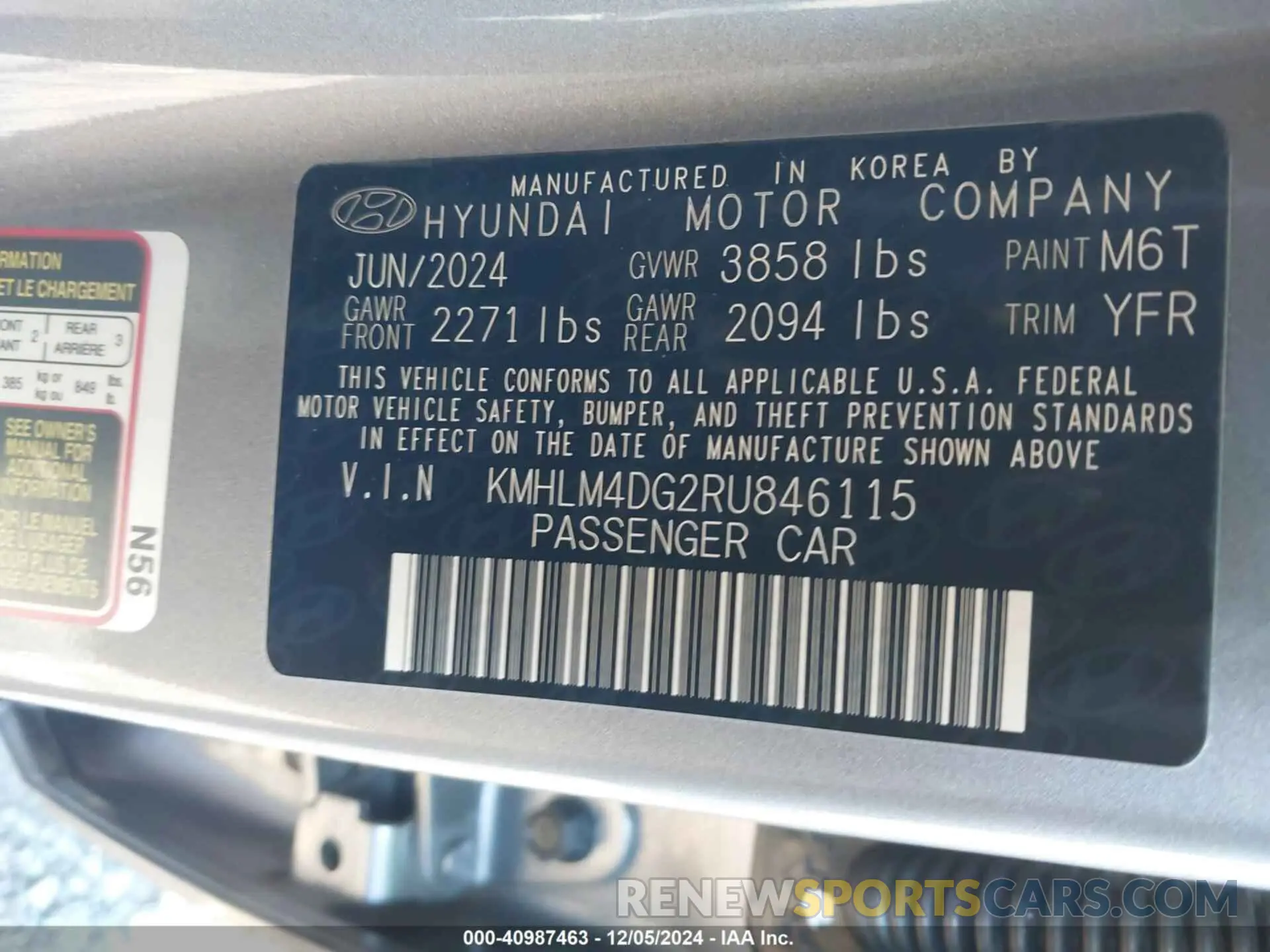 9 Photograph of a damaged car KMHLM4DG2RU846115 HYUNDAI ELANTRA 2024
