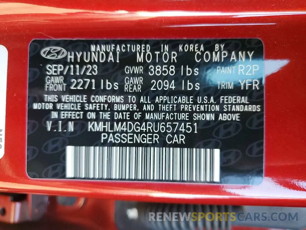 13 Photograph of a damaged car KMHLM4DG4RU657451 HYUNDAI ELANTRA 2024