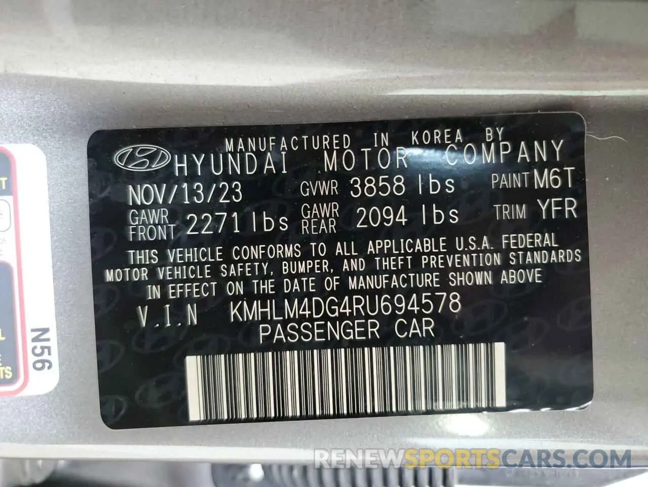 12 Photograph of a damaged car KMHLM4DG4RU694578 HYUNDAI ELANTRA 2024