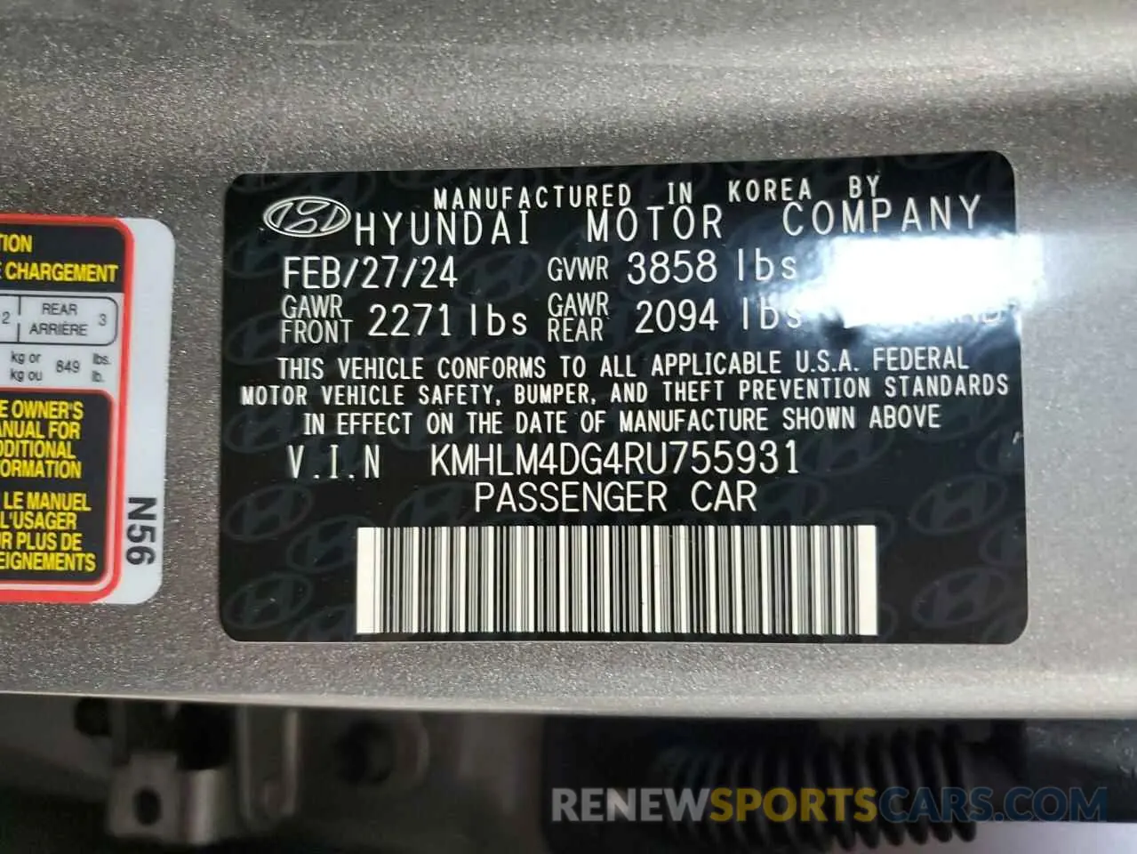 12 Photograph of a damaged car KMHLM4DG4RU755931 HYUNDAI ELANTRA 2024