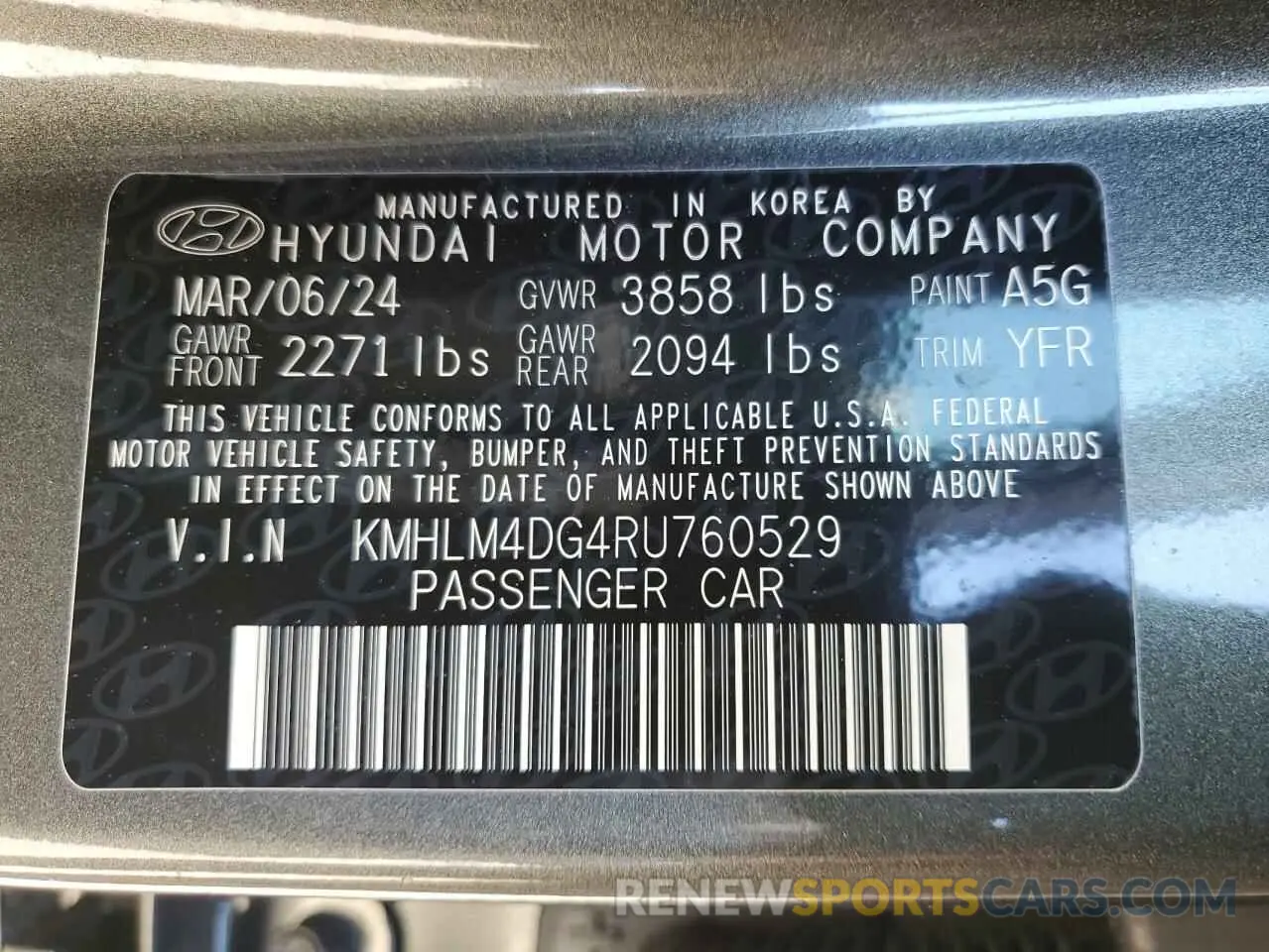 12 Photograph of a damaged car KMHLM4DG4RU760529 HYUNDAI ELANTRA 2024