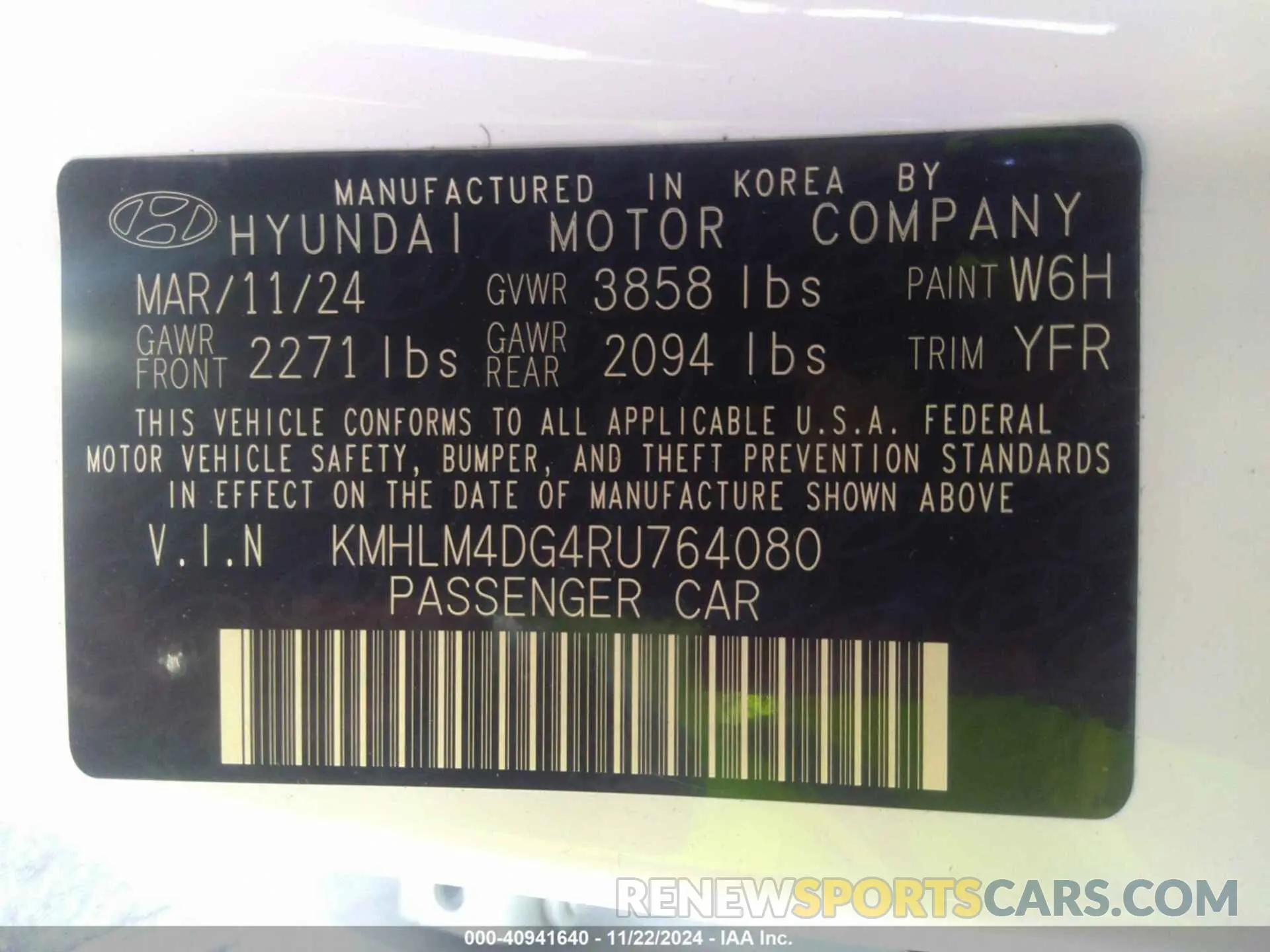 9 Photograph of a damaged car KMHLM4DG4RU764080 HYUNDAI ELANTRA 2024