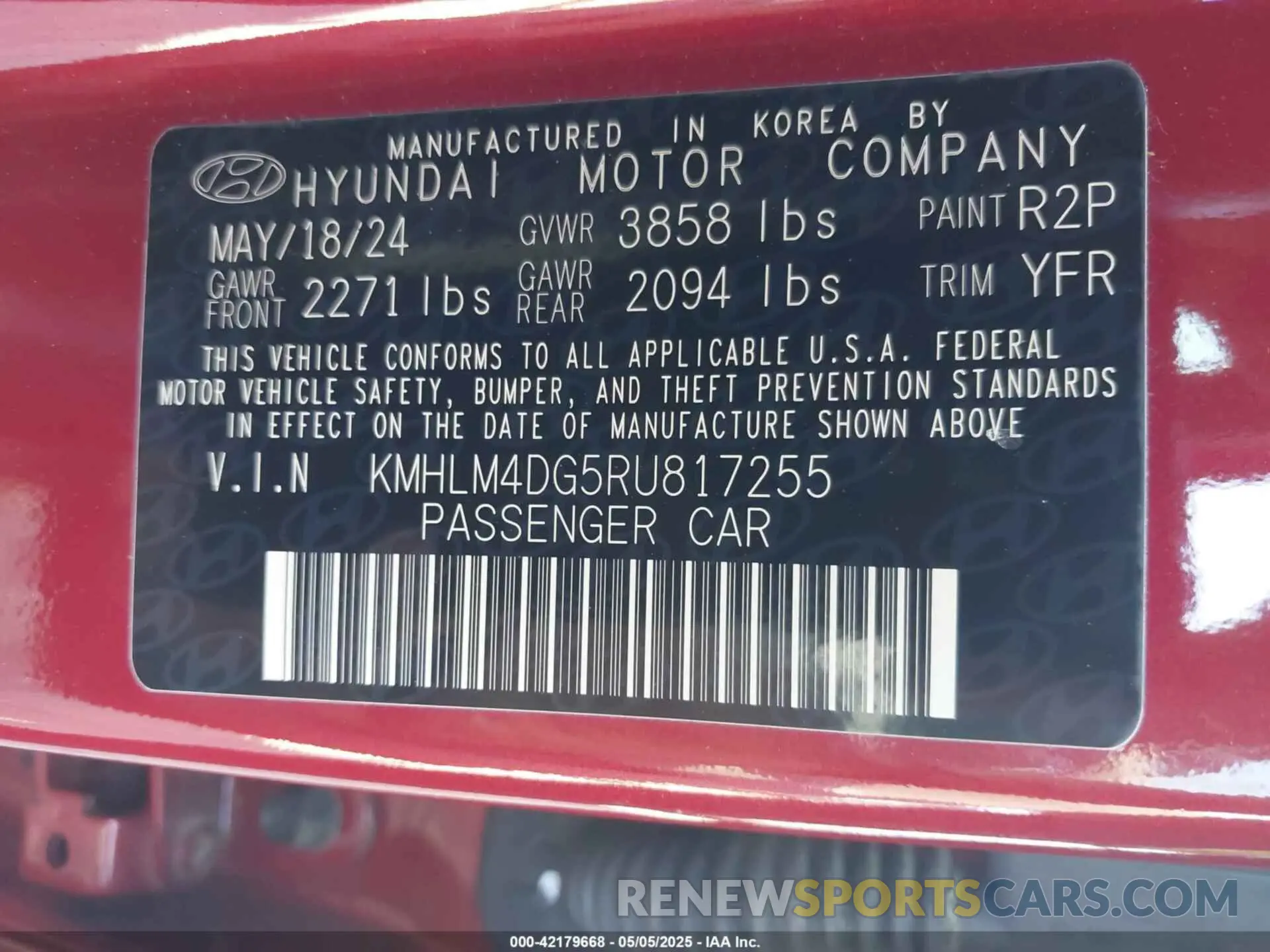 9 Photograph of a damaged car KMHLM4DG5RU817255 HYUNDAI ELANTRA 2024