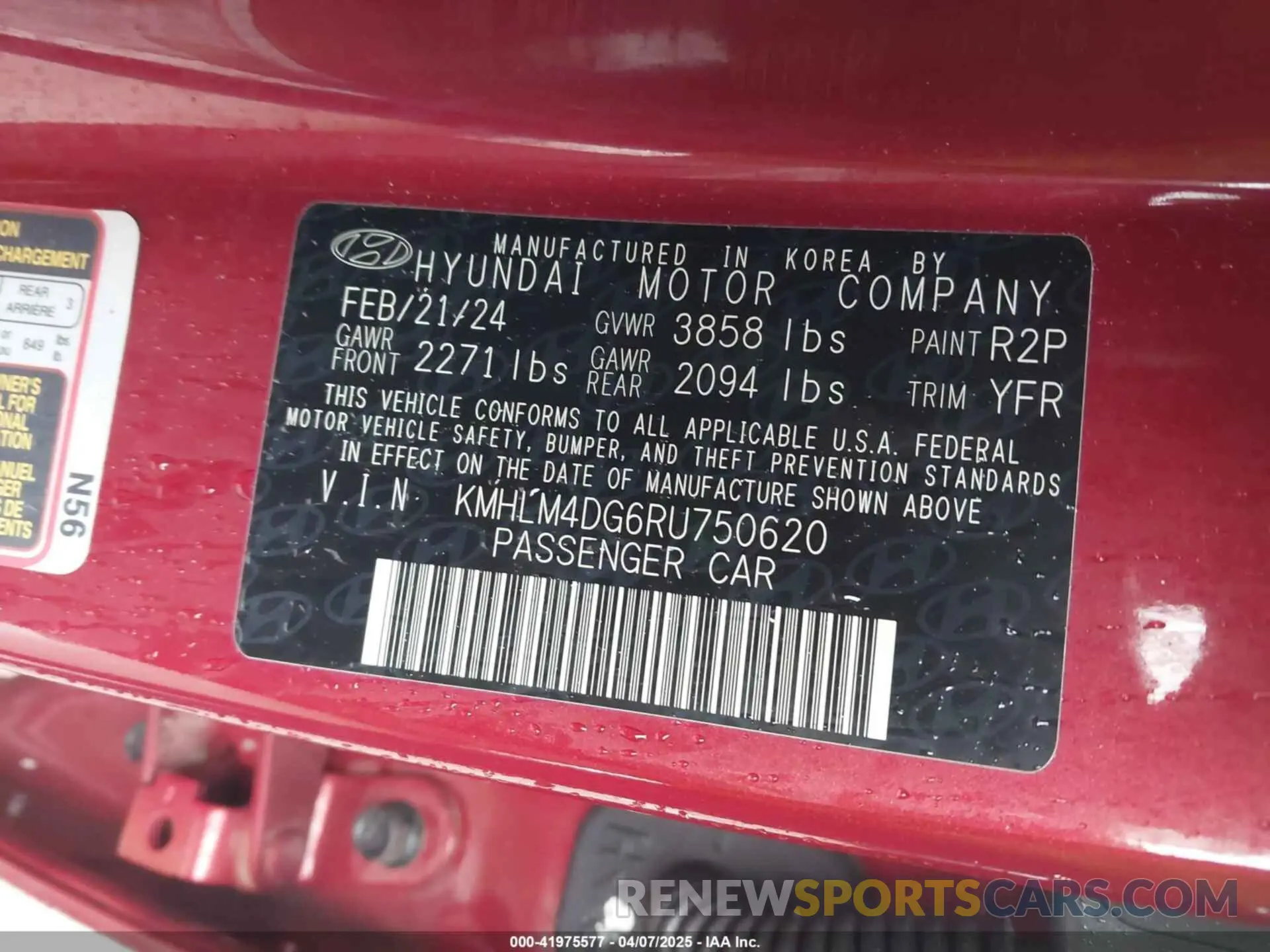 9 Photograph of a damaged car KMHLM4DG6RU750620 HYUNDAI ELANTRA 2024