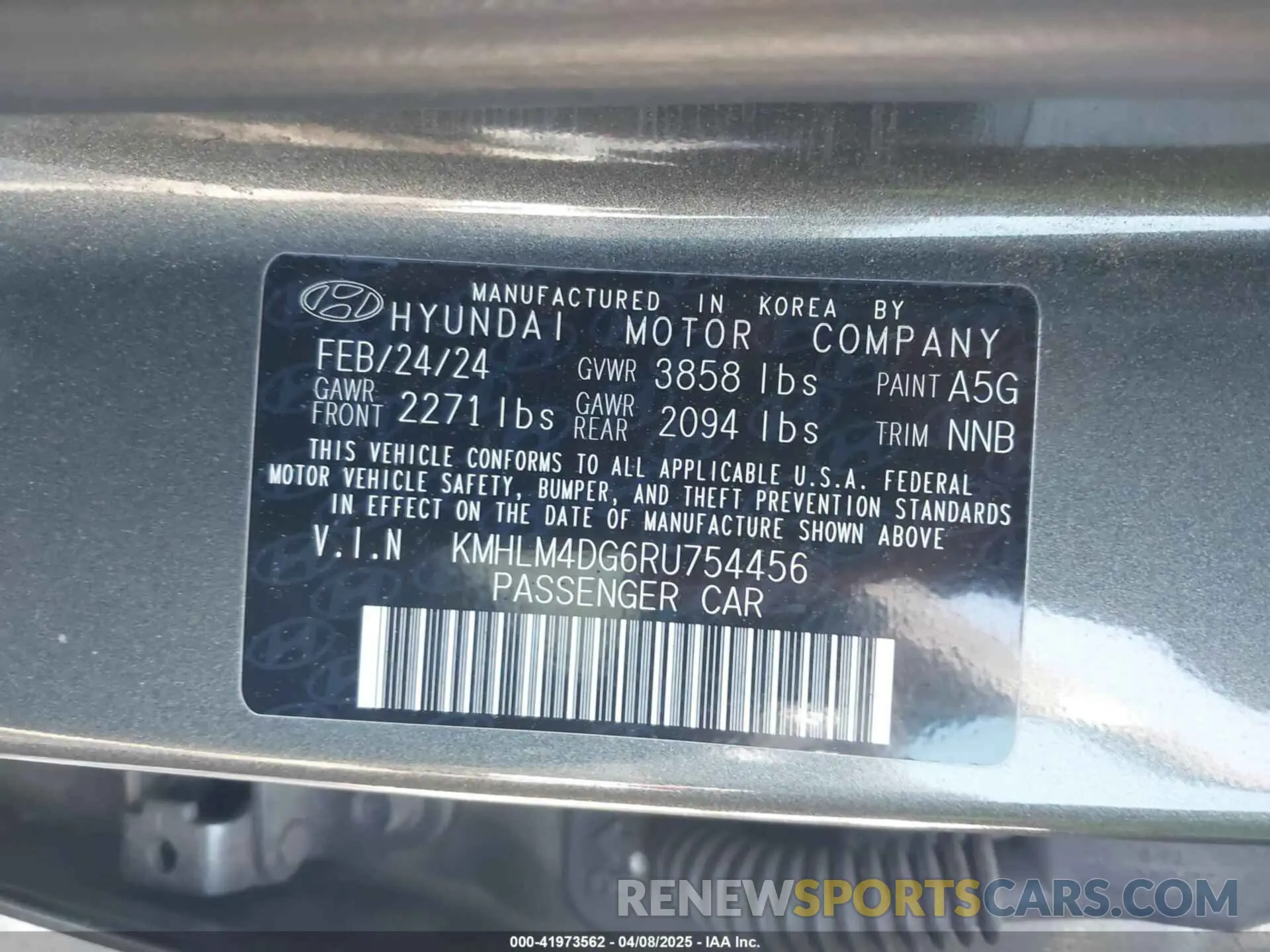 9 Photograph of a damaged car KMHLM4DG6RU754456 HYUNDAI ELANTRA 2024