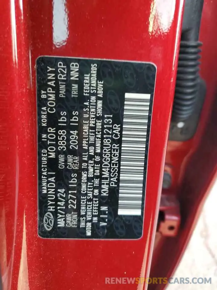 12 Photograph of a damaged car KMHLM4DG6RU812131 HYUNDAI ELANTRA 2024