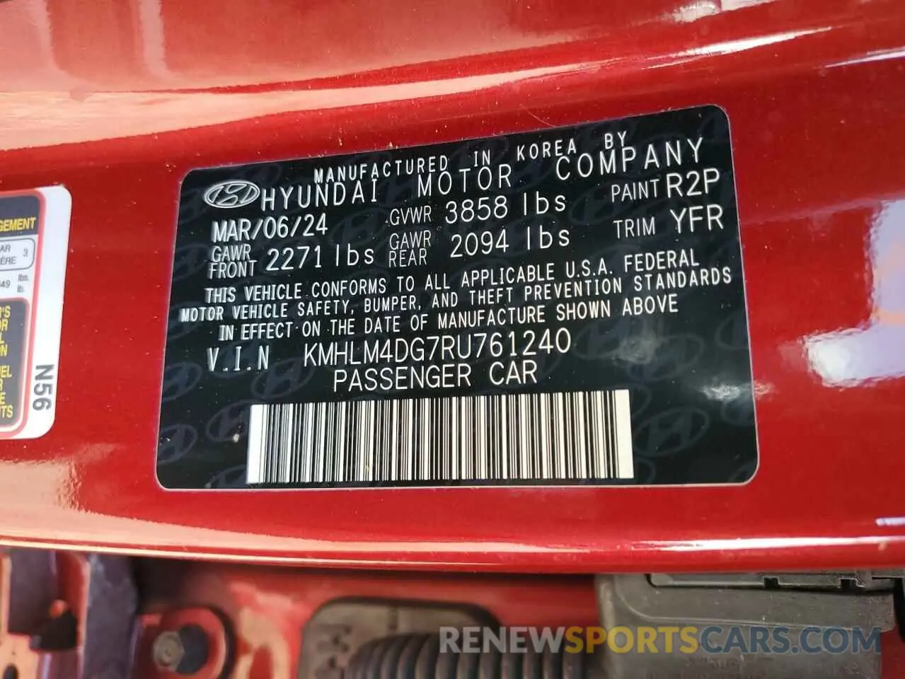 12 Photograph of a damaged car KMHLM4DG7RU761240 HYUNDAI ELANTRA 2024