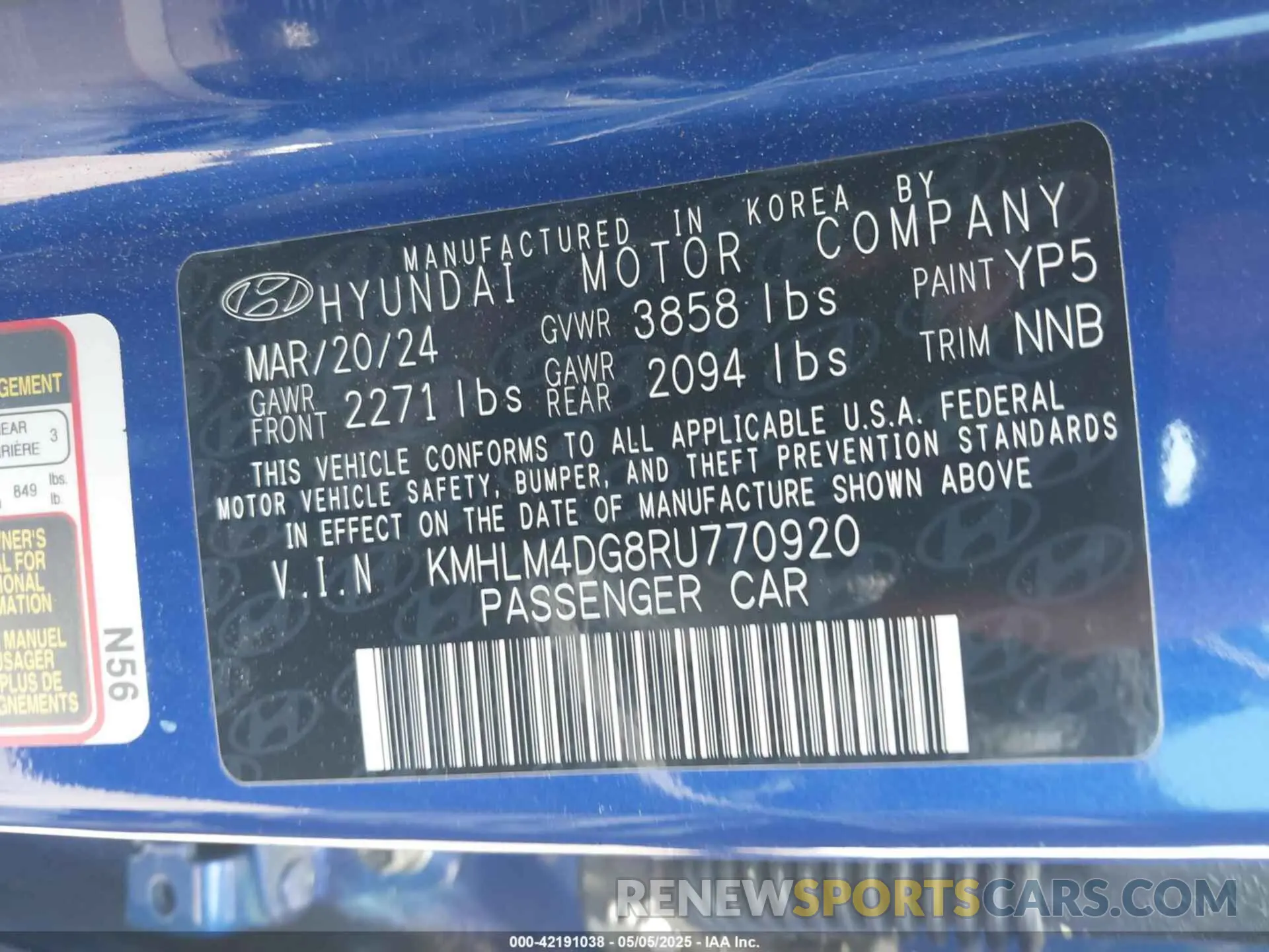 9 Photograph of a damaged car KMHLM4DG8RU770920 HYUNDAI ELANTRA 2024