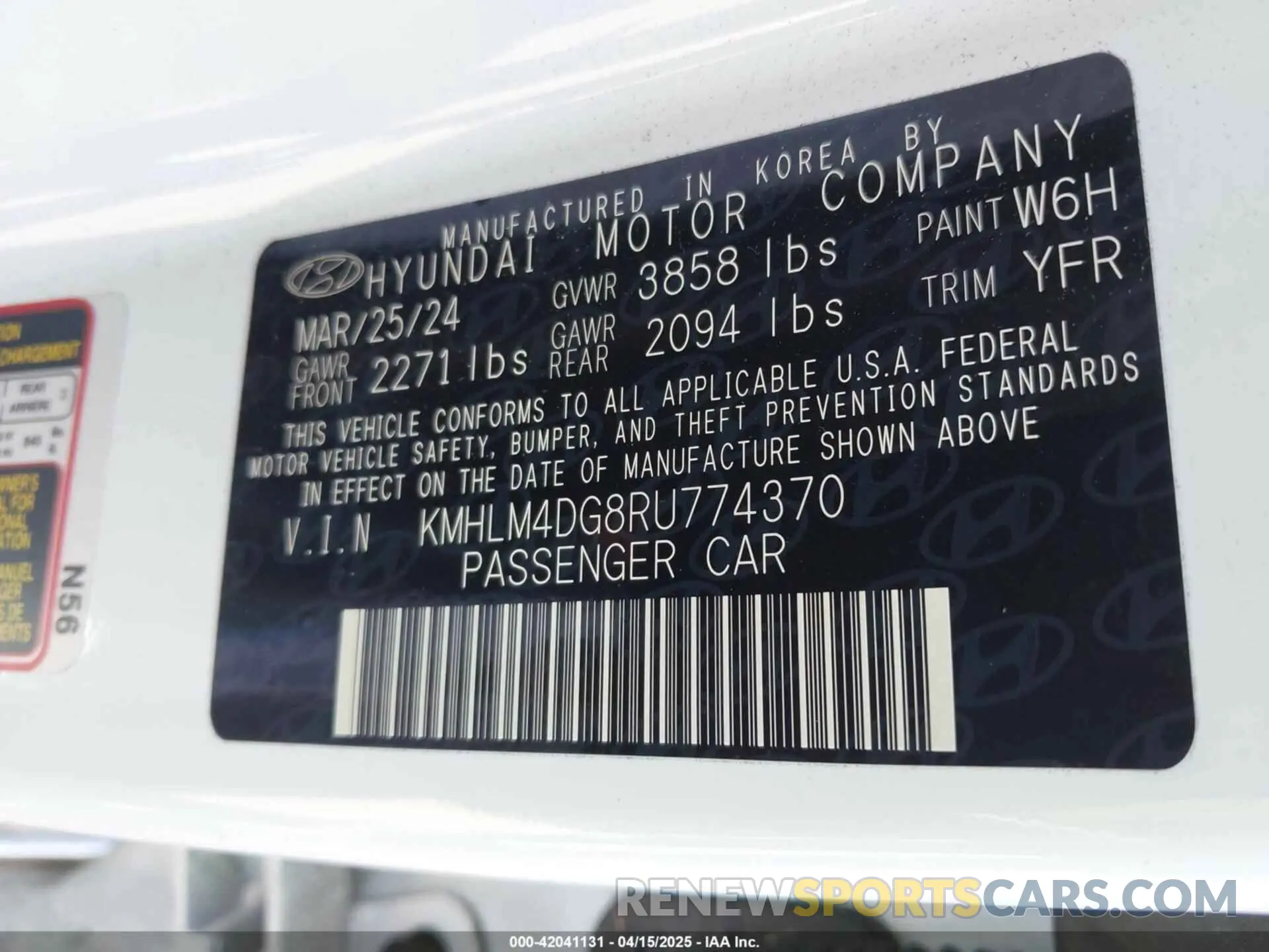 9 Photograph of a damaged car KMHLM4DG8RU774370 HYUNDAI ELANTRA 2024