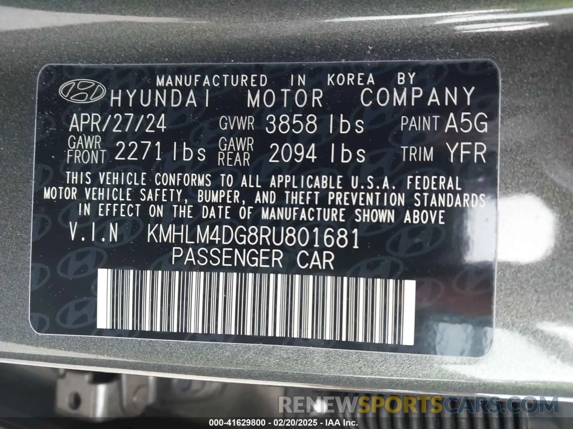 9 Photograph of a damaged car KMHLM4DG8RU801681 HYUNDAI ELANTRA 2024