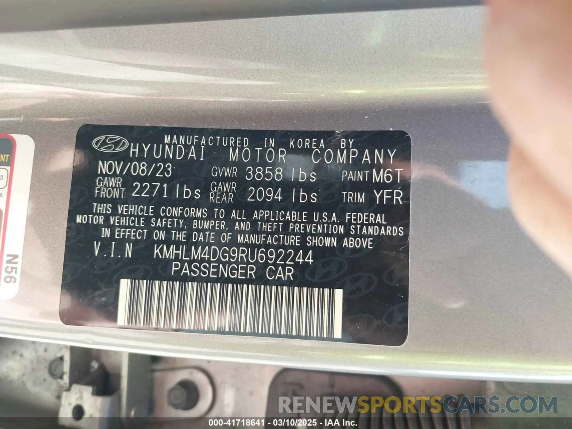 9 Photograph of a damaged car KMHLM4DG9RU692244 HYUNDAI ELANTRA 2024