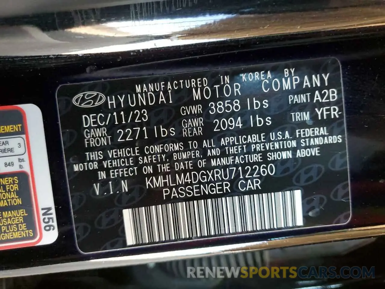 12 Photograph of a damaged car KMHLM4DGXRU712260 HYUNDAI ELANTRA 2024