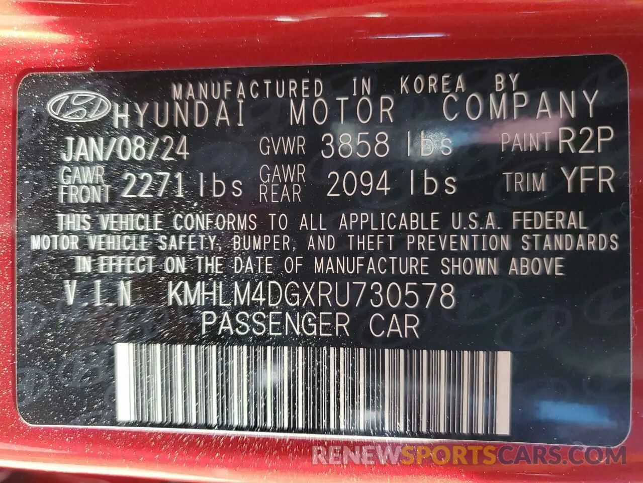 13 Photograph of a damaged car KMHLM4DGXRU730578 HYUNDAI ELANTRA 2024