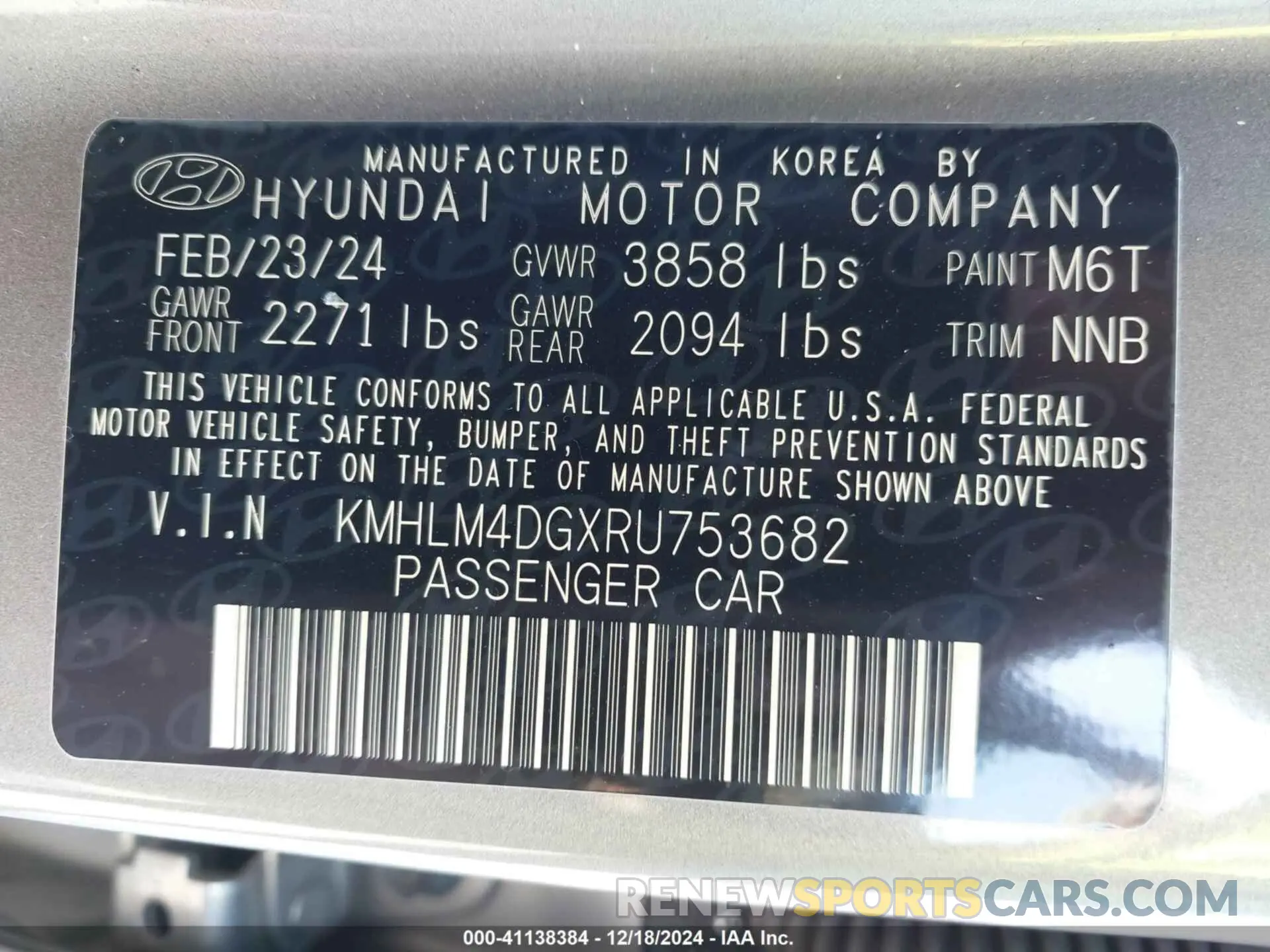 9 Photograph of a damaged car KMHLM4DGXRU753682 HYUNDAI ELANTRA 2024