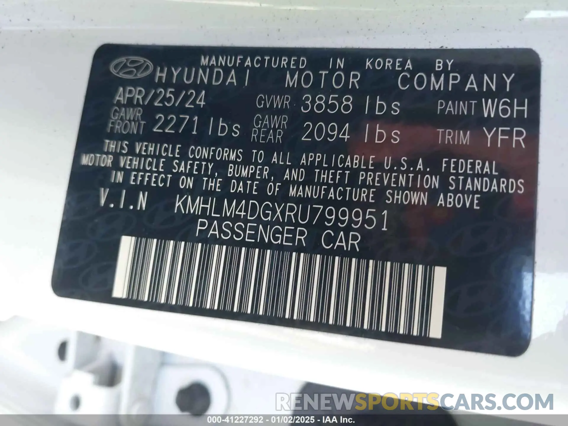 9 Photograph of a damaged car KMHLM4DGXRU799951 HYUNDAI ELANTRA 2024