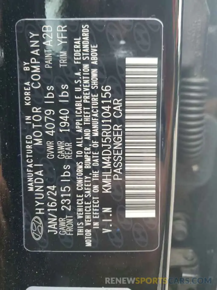 13 Photograph of a damaged car KMHLM4DJ5RU104156 HYUNDAI ELANTRA 2024