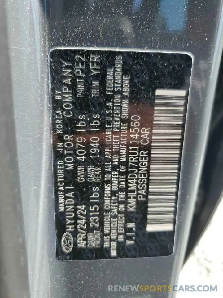 12 Photograph of a damaged car KMHLM4DJ7RU114560 HYUNDAI ELANTRA 2024
