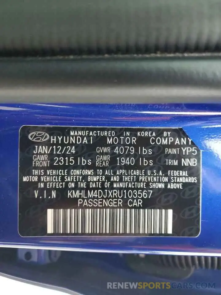 14 Photograph of a damaged car KMHLM4DJXRU103567 HYUNDAI ELANTRA 2024