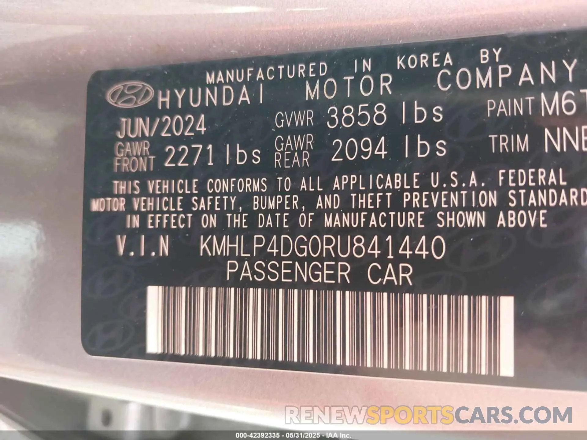 9 Photograph of a damaged car KMHLP4DG0RU841440 HYUNDAI ELANTRA 2024