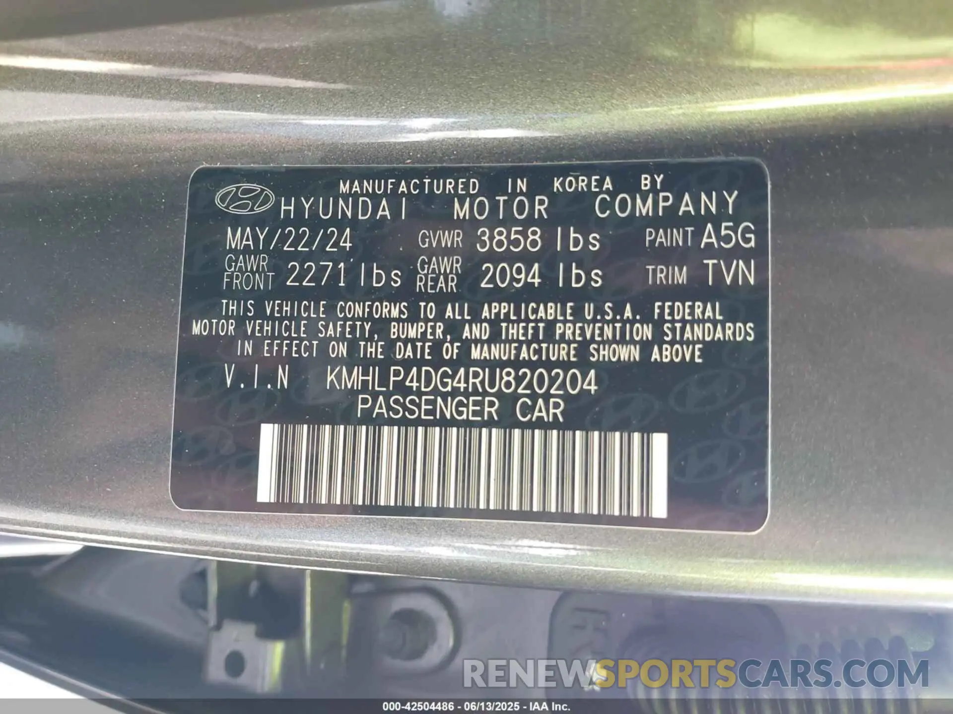 9 Photograph of a damaged car KMHLP4DG4RU820204 HYUNDAI ELANTRA 2024