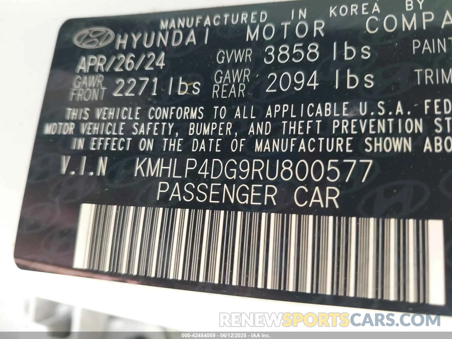 9 Photograph of a damaged car KMHLP4DG9RU800577 HYUNDAI ELANTRA 2024