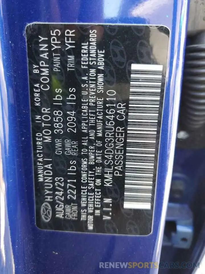 12 Photograph of a damaged car KMHLS4DG3RU646110 HYUNDAI ELANTRA 2024