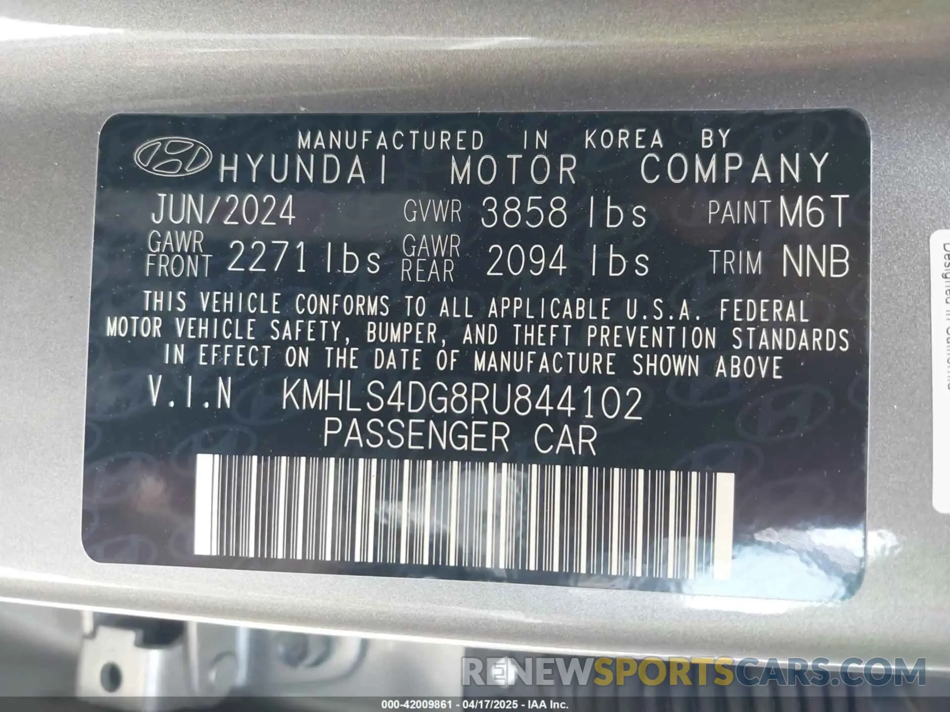 9 Photograph of a damaged car KMHLS4DG8RU844102 HYUNDAI ELANTRA 2024