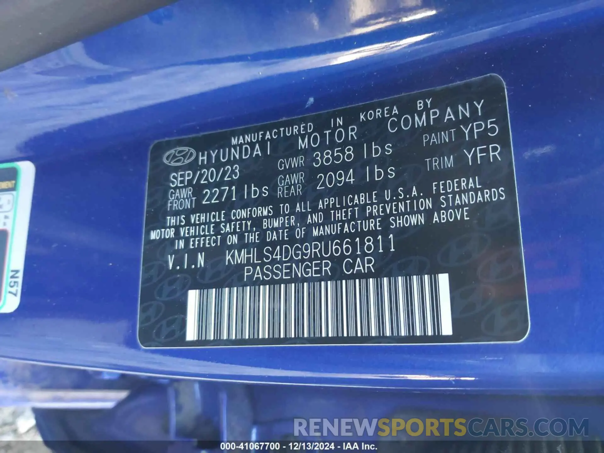 9 Photograph of a damaged car KMHLS4DG9RU661811 HYUNDAI ELANTRA 2024