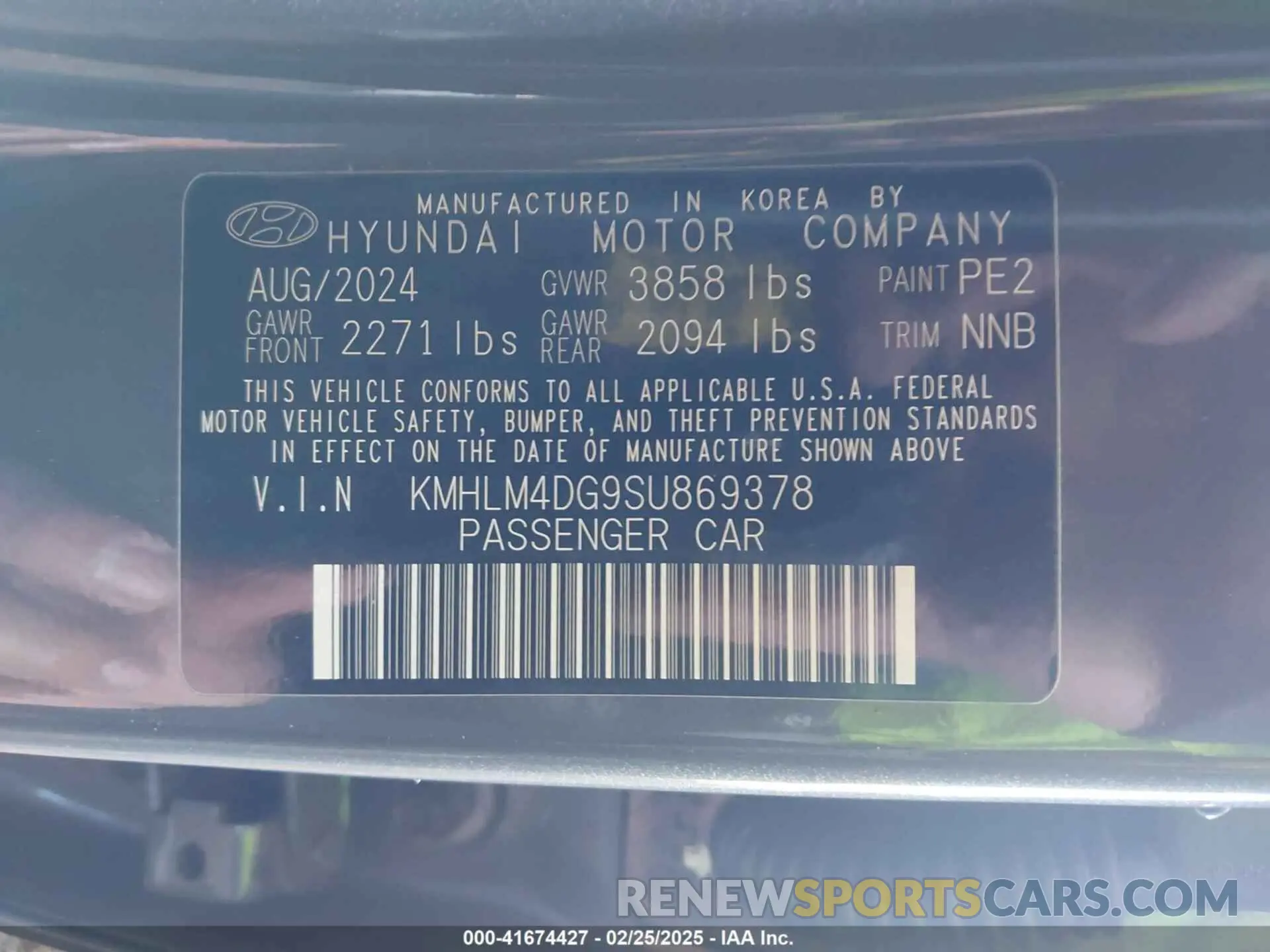 9 Photograph of a damaged car KMHLM4DG9SU869378 HYUNDAI ELANTRA 2025