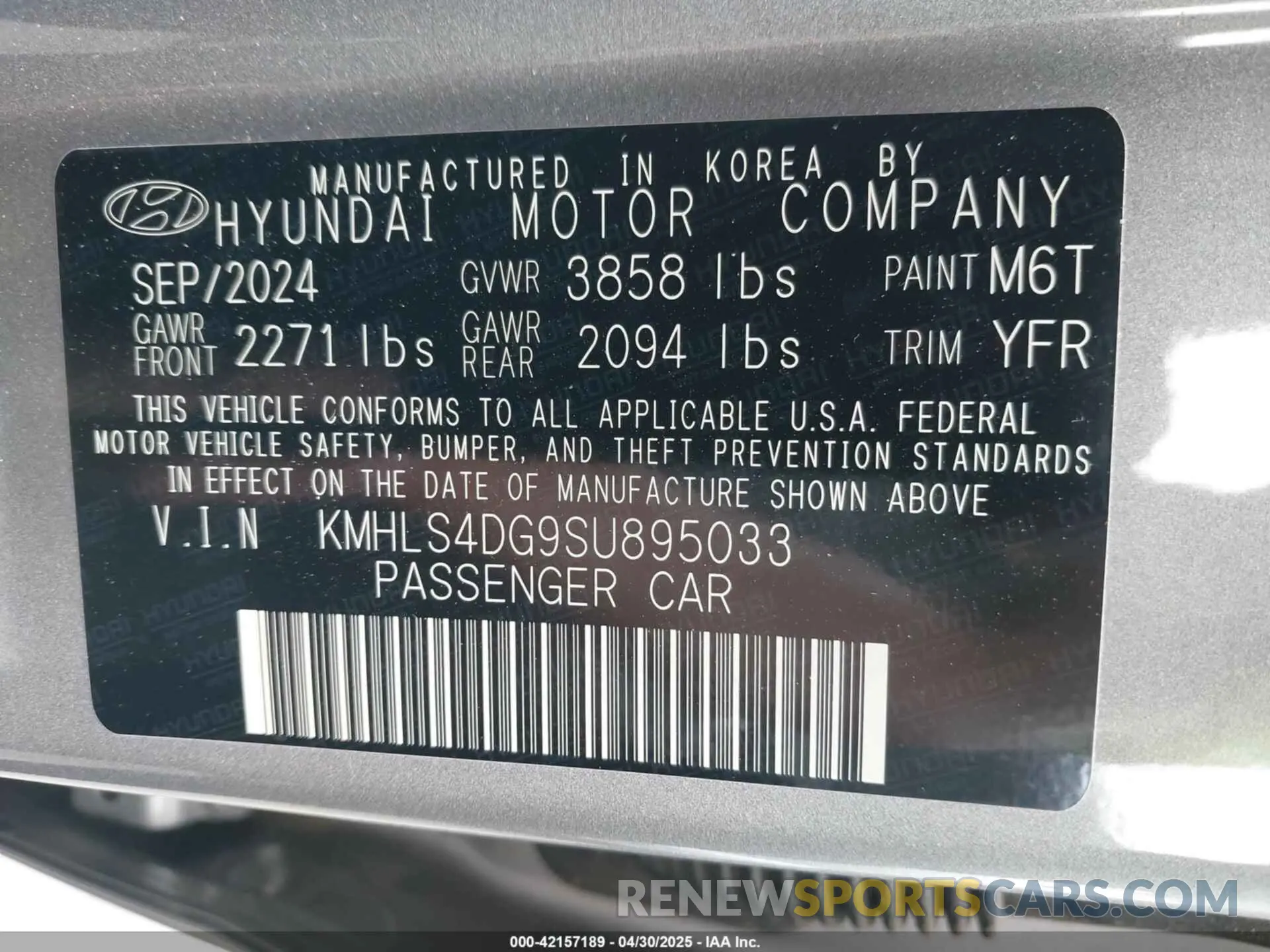 9 Photograph of a damaged car KMHLS4DG9SU895033 HYUNDAI ELANTRA 2025