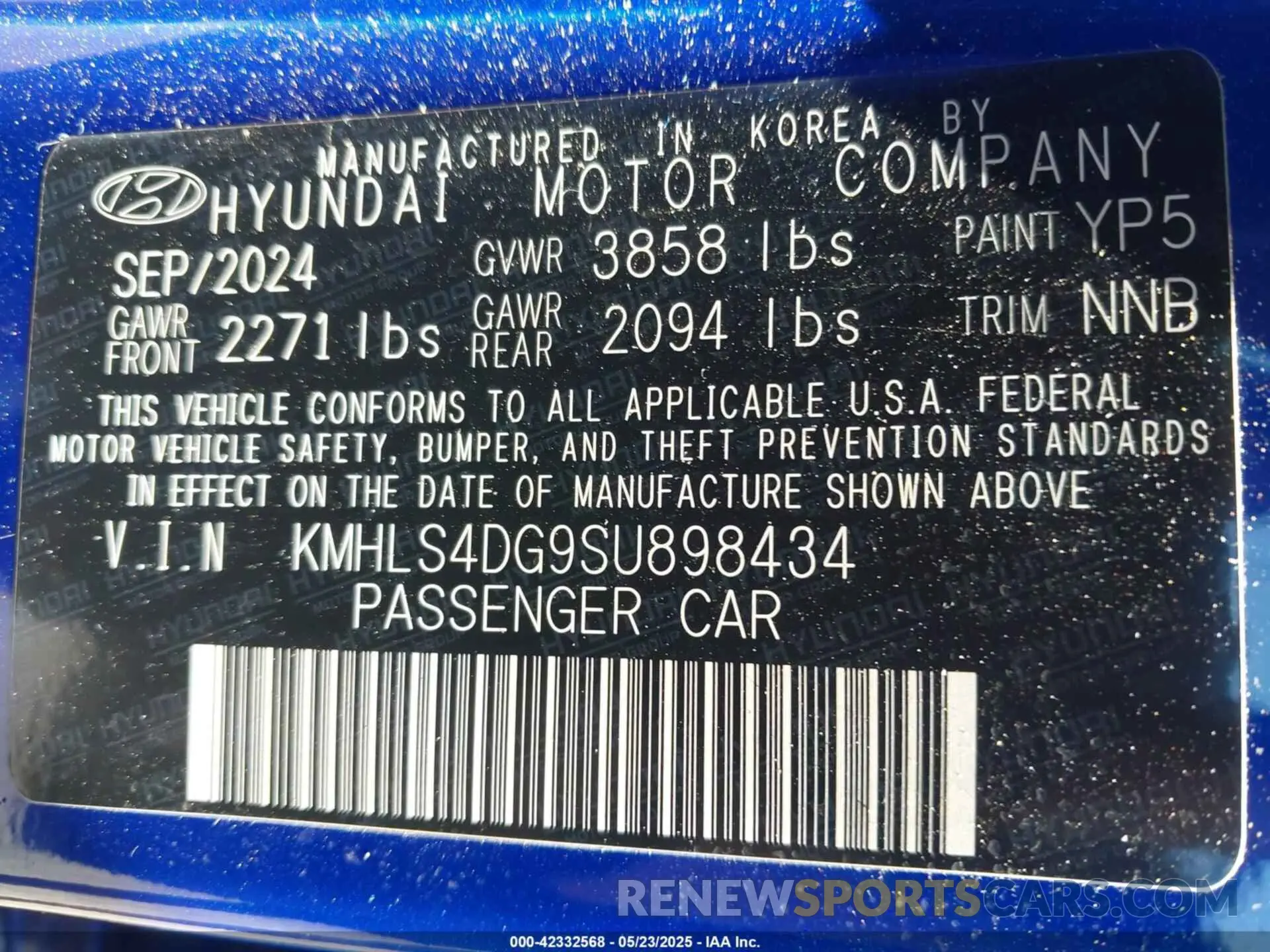 9 Photograph of a damaged car KMHLS4DG9SU898434 HYUNDAI ELANTRA 2025
