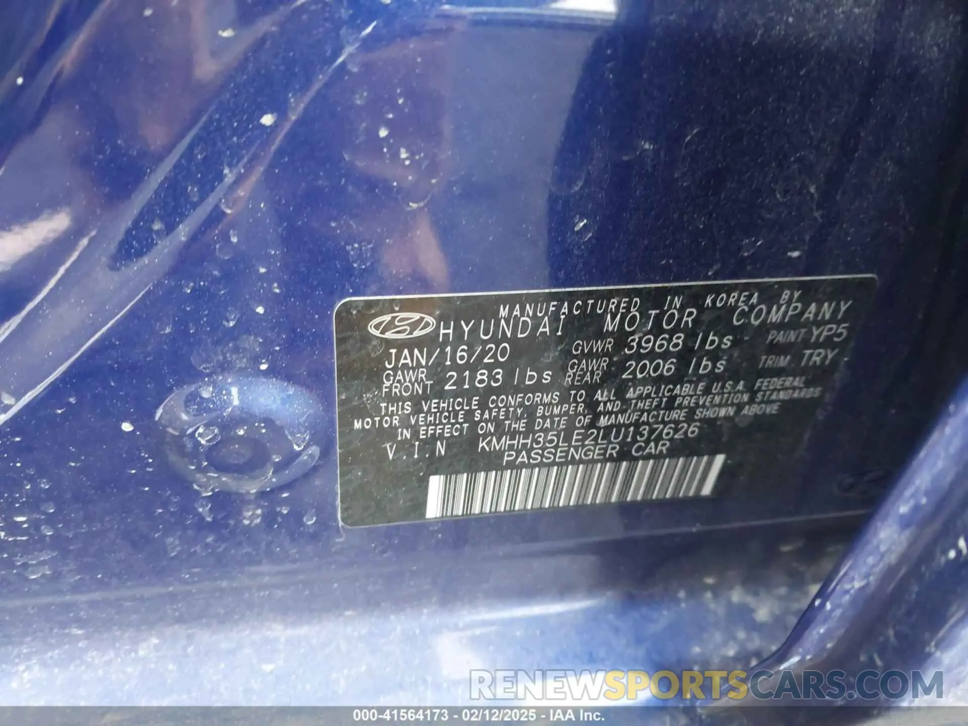 9 Photograph of a damaged car KMHH35LE2LU137626 HYUNDAI ELANTRA GT 2020