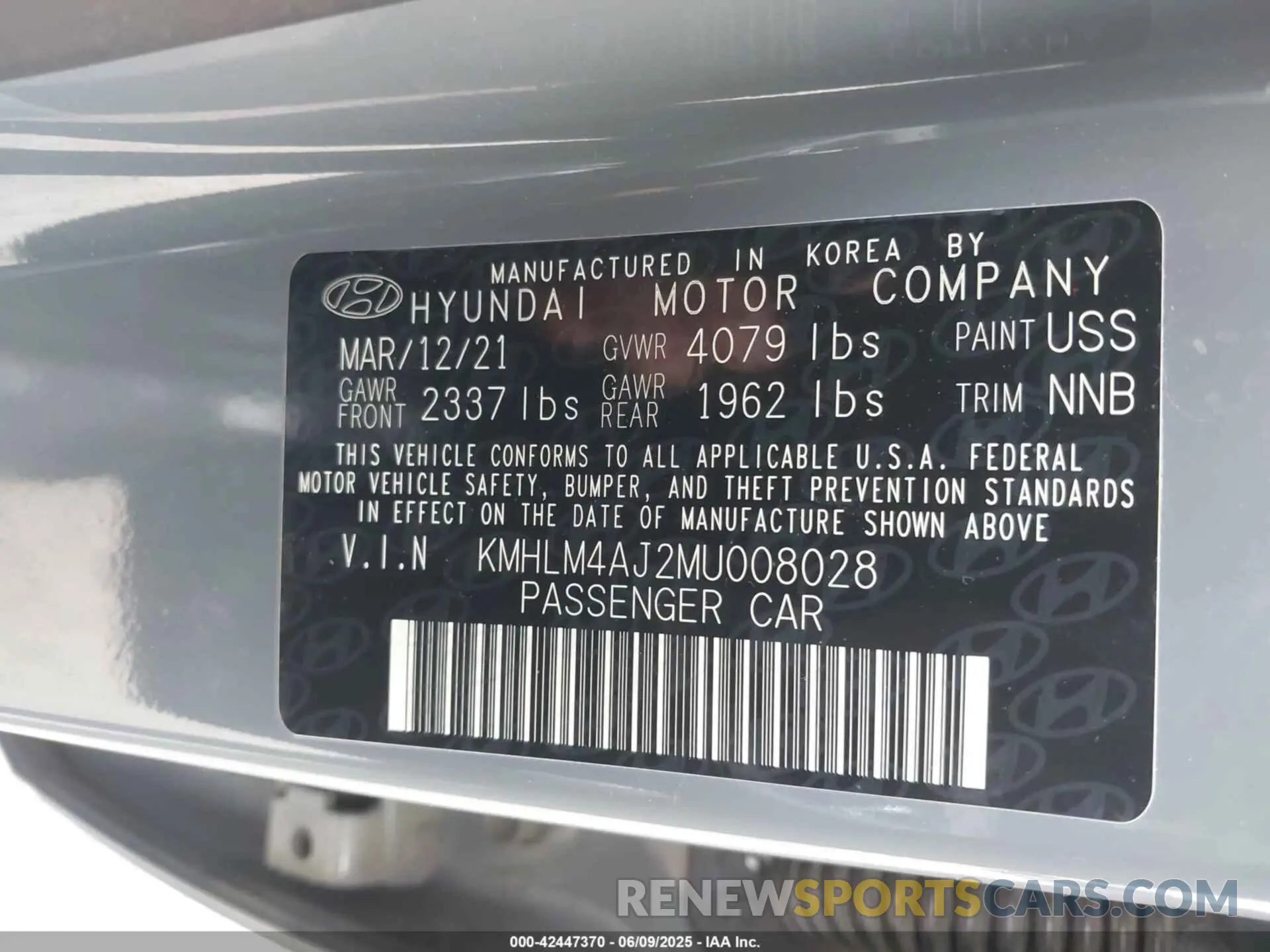 9 Photograph of a damaged car KMHLM4AJ2MU008028 HYUNDAI ELANTRA HYBRID 2021