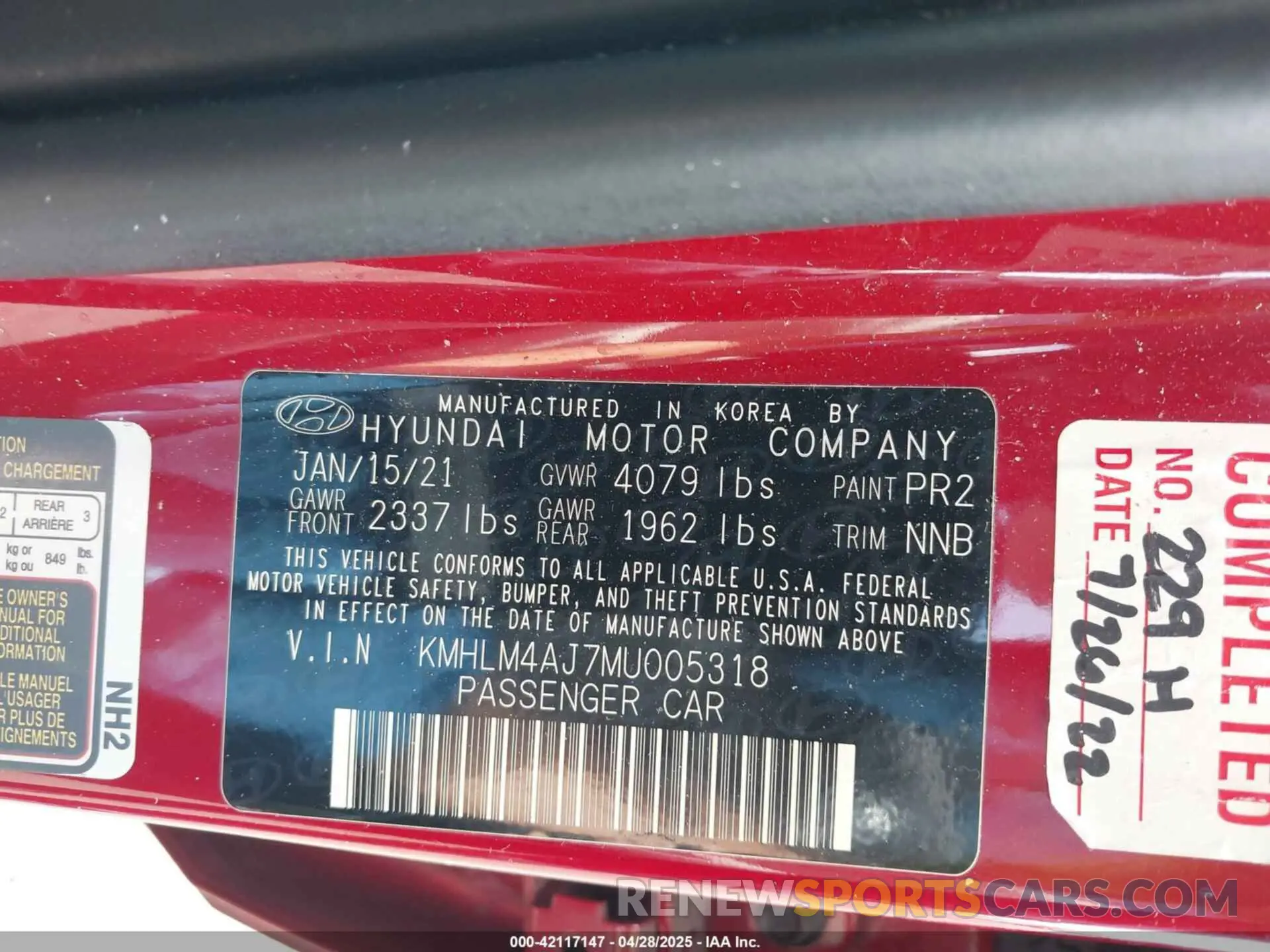 9 Photograph of a damaged car KMHLM4AJ7MU005318 HYUNDAI ELANTRA HYBRID 2021