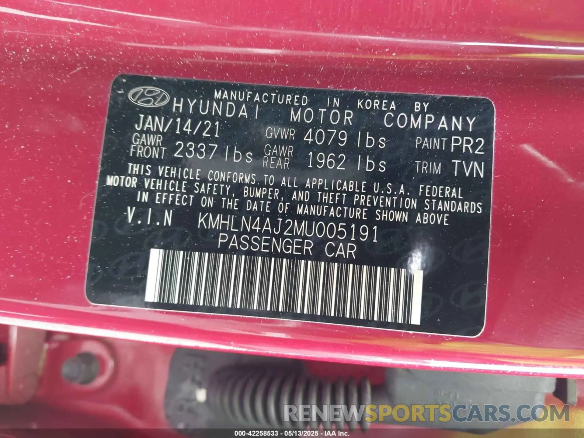 9 Photograph of a damaged car KMHLN4AJ2MU005191 HYUNDAI ELANTRA HYBRID 2021