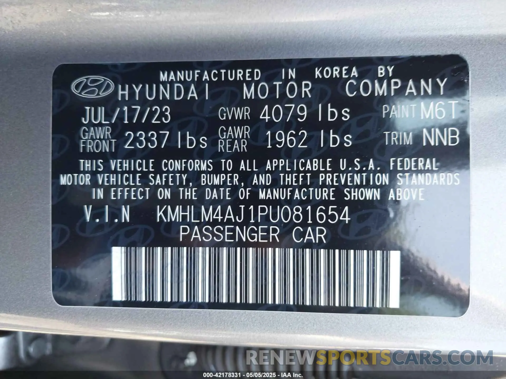 9 Photograph of a damaged car KMHLM4AJ1PU081654 HYUNDAI ELANTRA HYBRID 2023