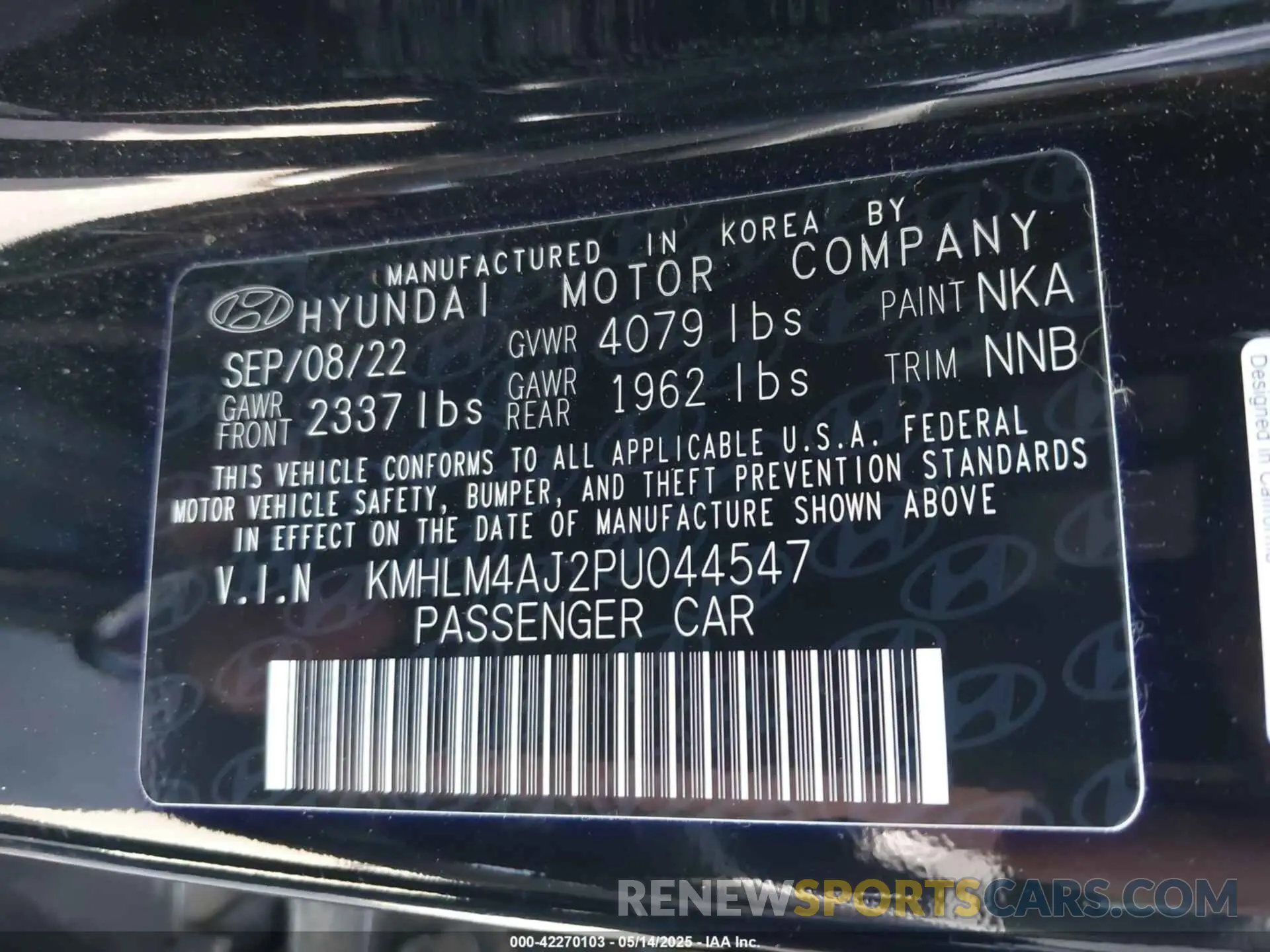9 Photograph of a damaged car KMHLM4AJ2PU044547 HYUNDAI ELANTRA HYBRID 2023