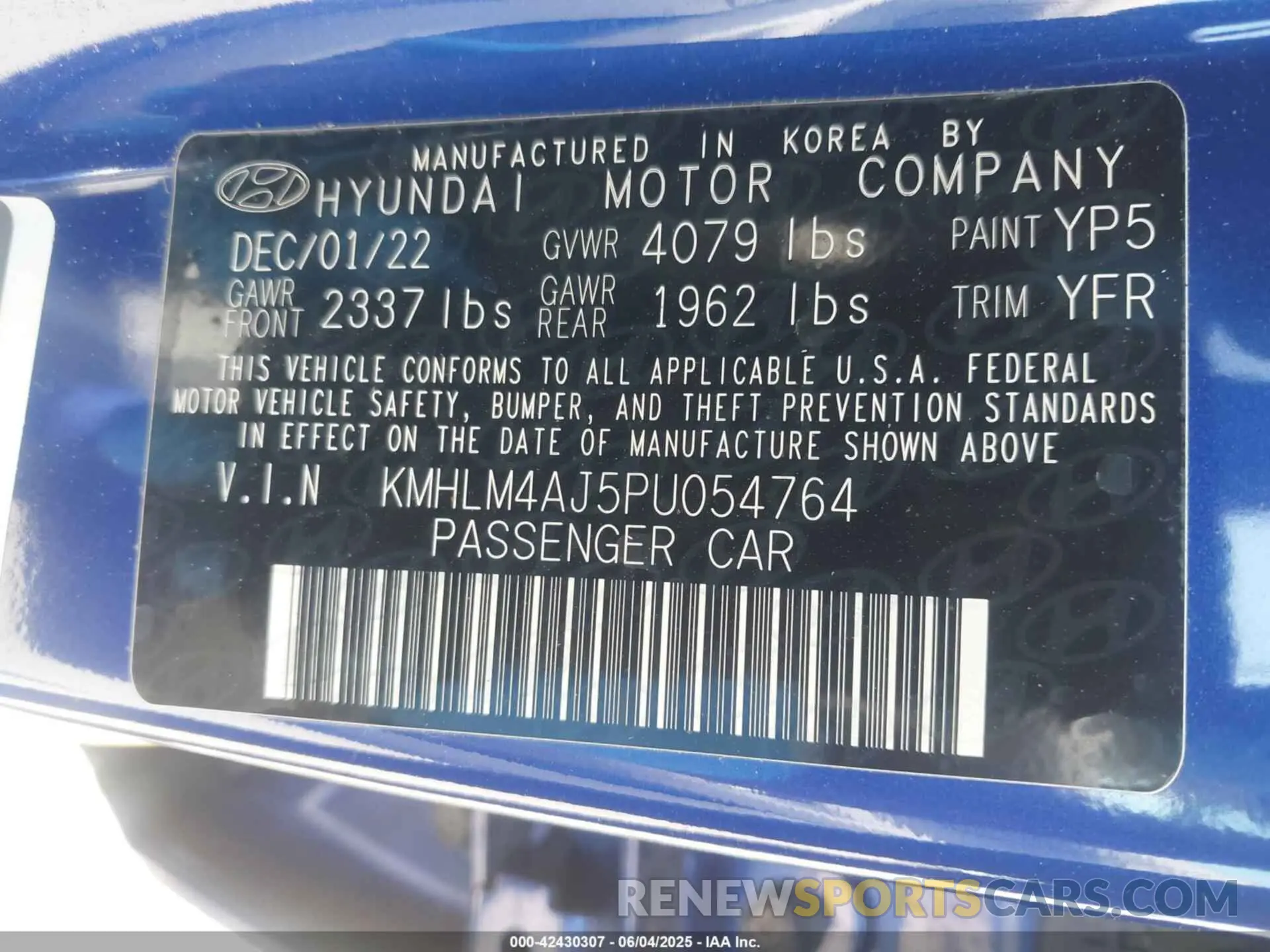 9 Photograph of a damaged car KMHLM4AJ5PU054764 HYUNDAI ELANTRA HYBRID 2023