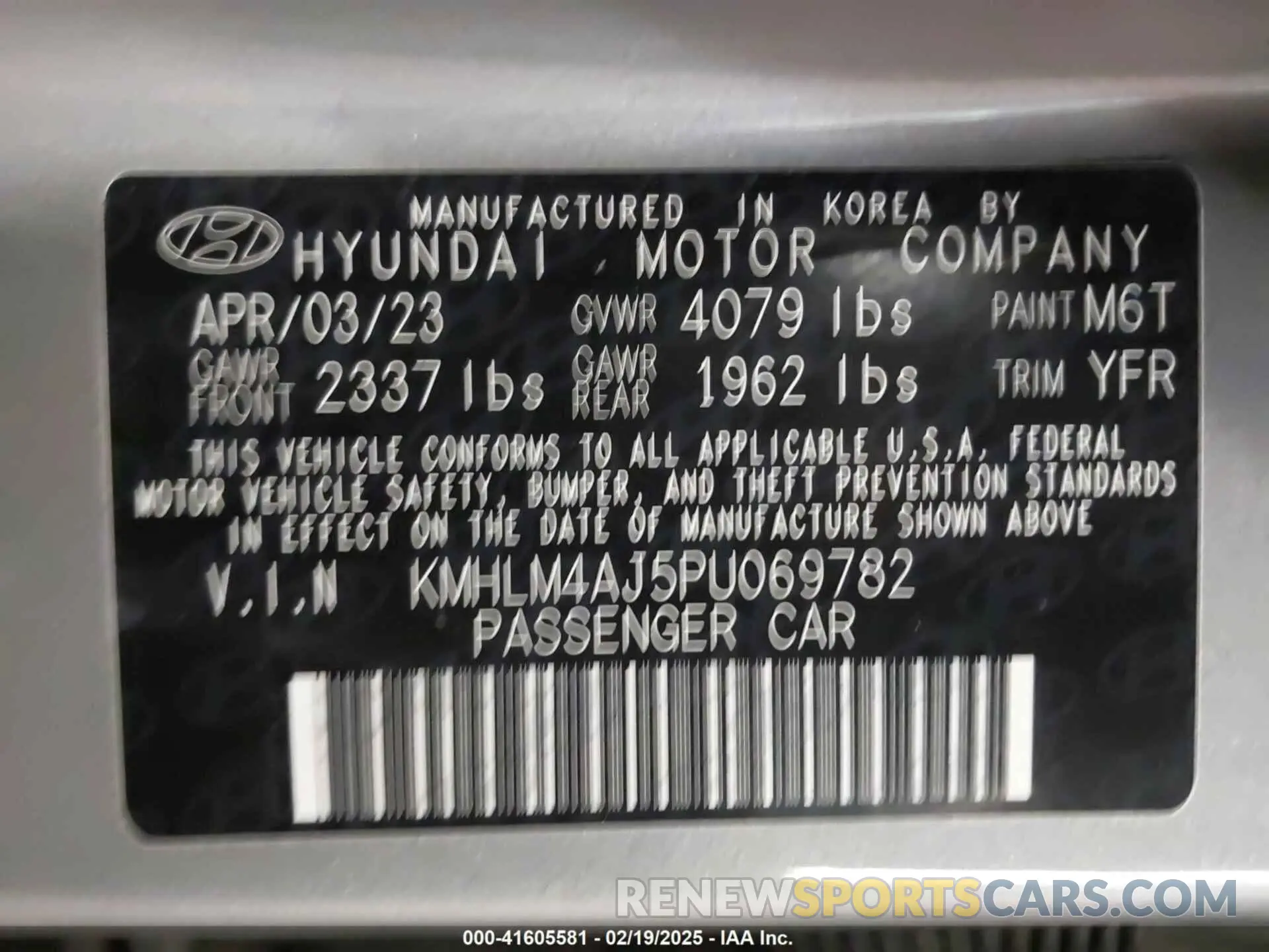 9 Photograph of a damaged car KMHLM4AJ5PU069782 HYUNDAI ELANTRA HYBRID 2023