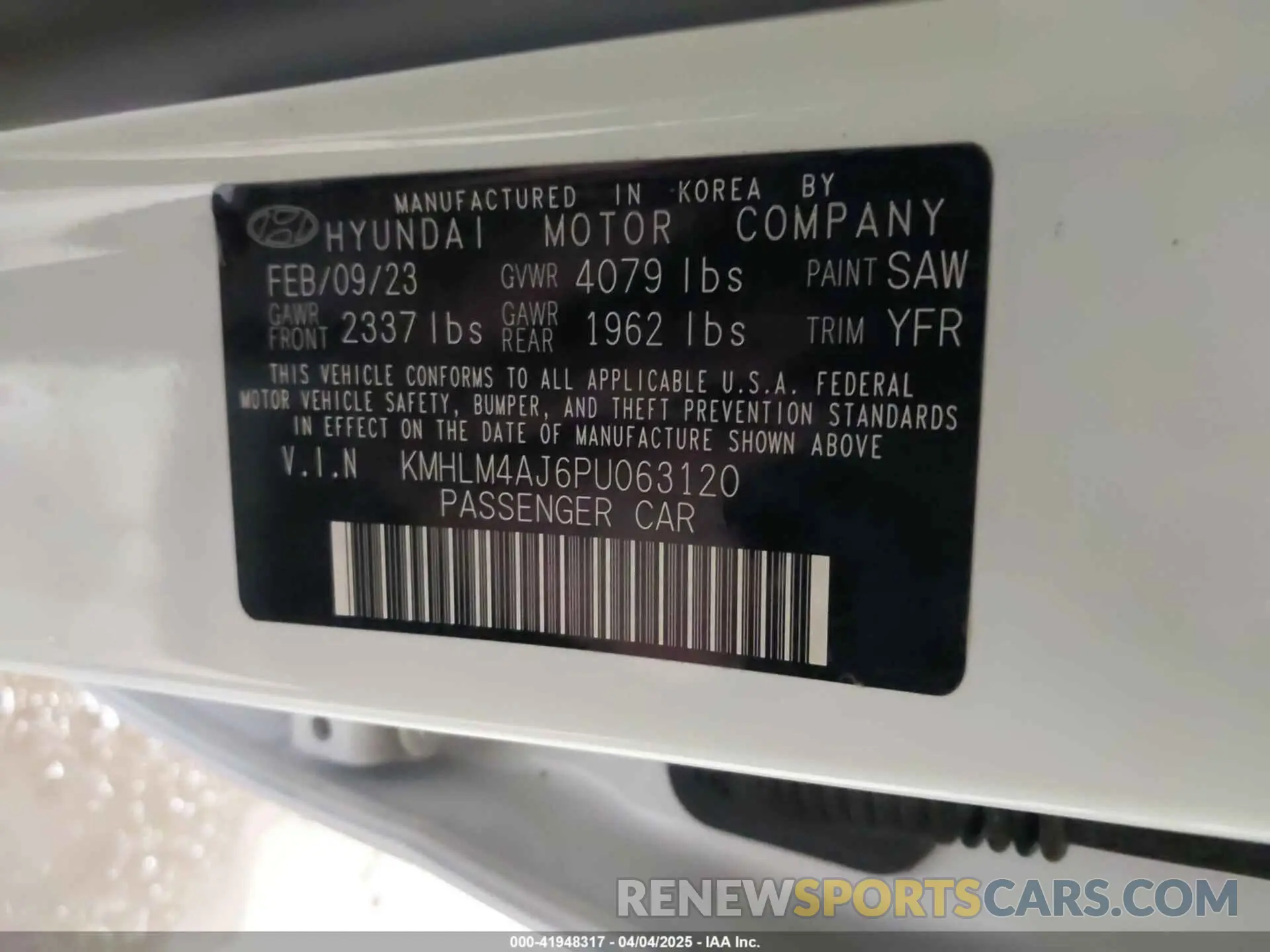 9 Photograph of a damaged car KMHLM4AJ6PU063120 HYUNDAI ELANTRA HYBRID 2023