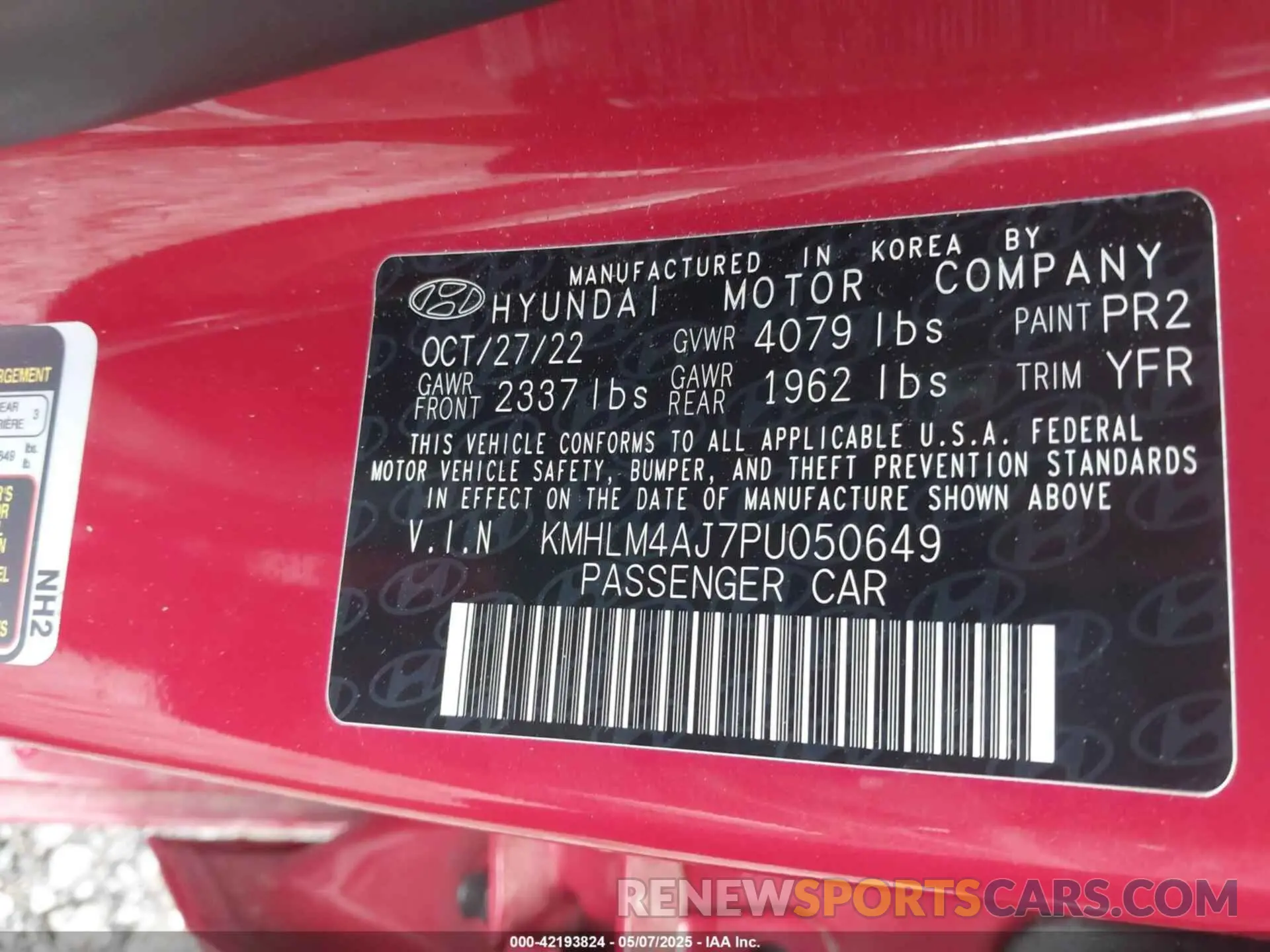9 Photograph of a damaged car KMHLM4AJ7PU050649 HYUNDAI ELANTRA HYBRID 2023