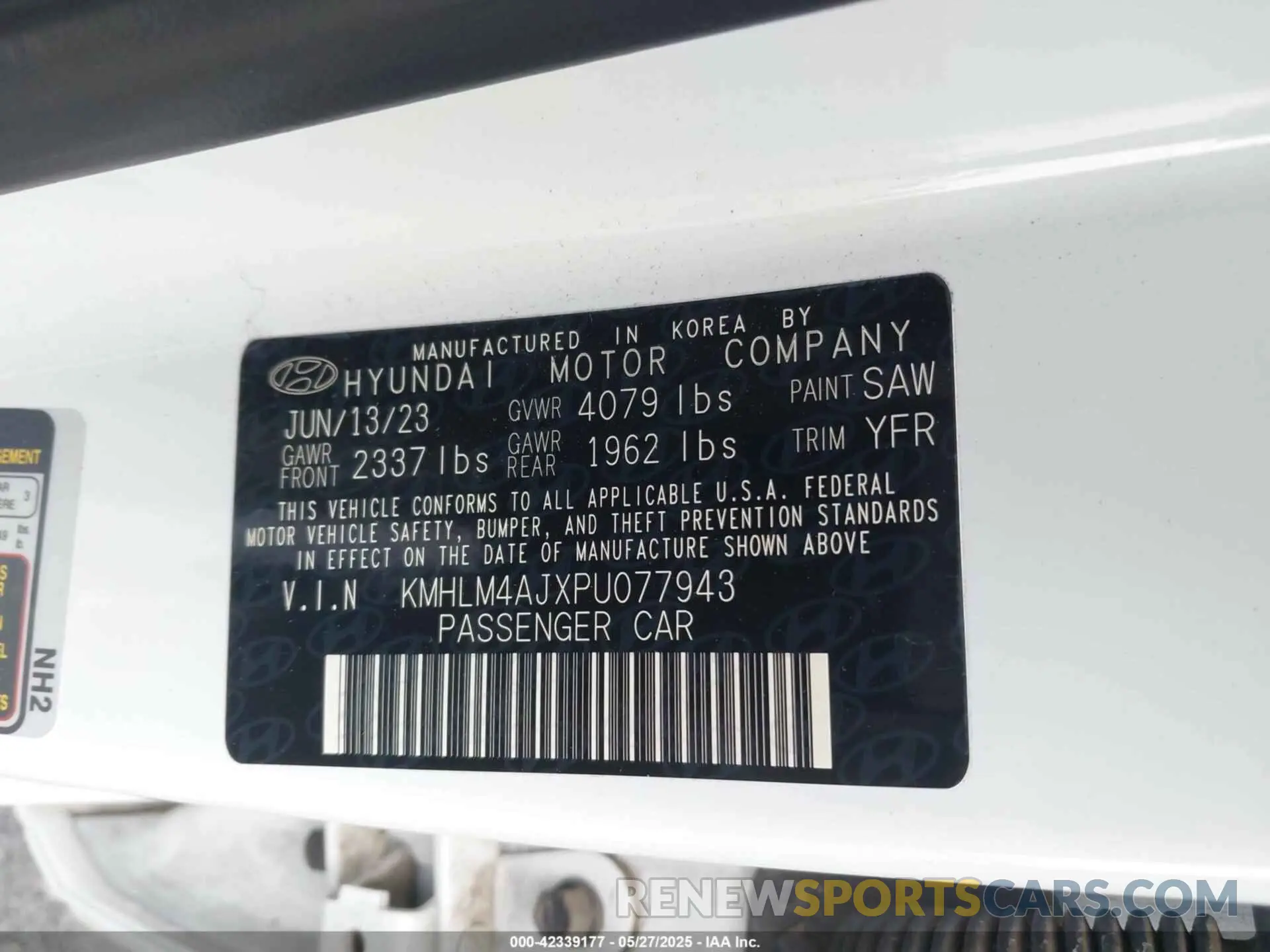 9 Photograph of a damaged car KMHLM4AJXPU077943 HYUNDAI ELANTRA HYBRID 2023