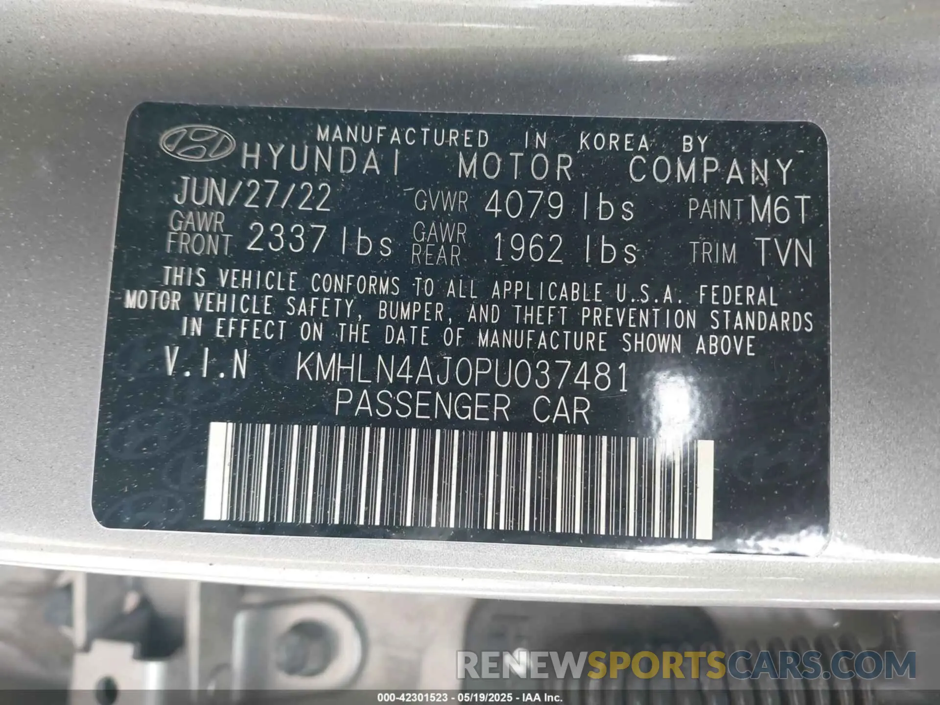 9 Photograph of a damaged car KMHLN4AJ0PU037481 HYUNDAI ELANTRA HYBRID 2023